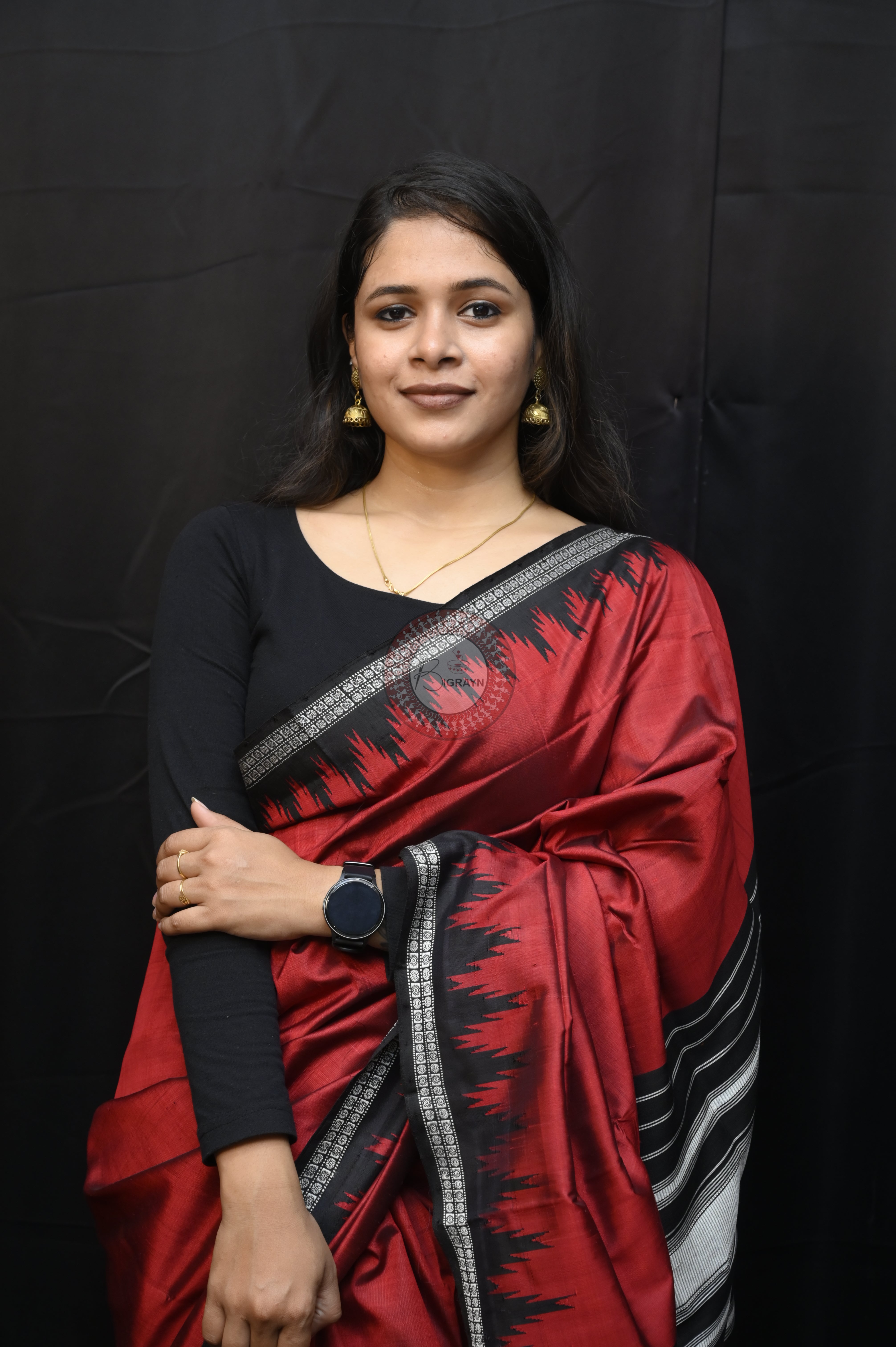 Red Black Checks Double Anchal Berhampuri Silk Saree
