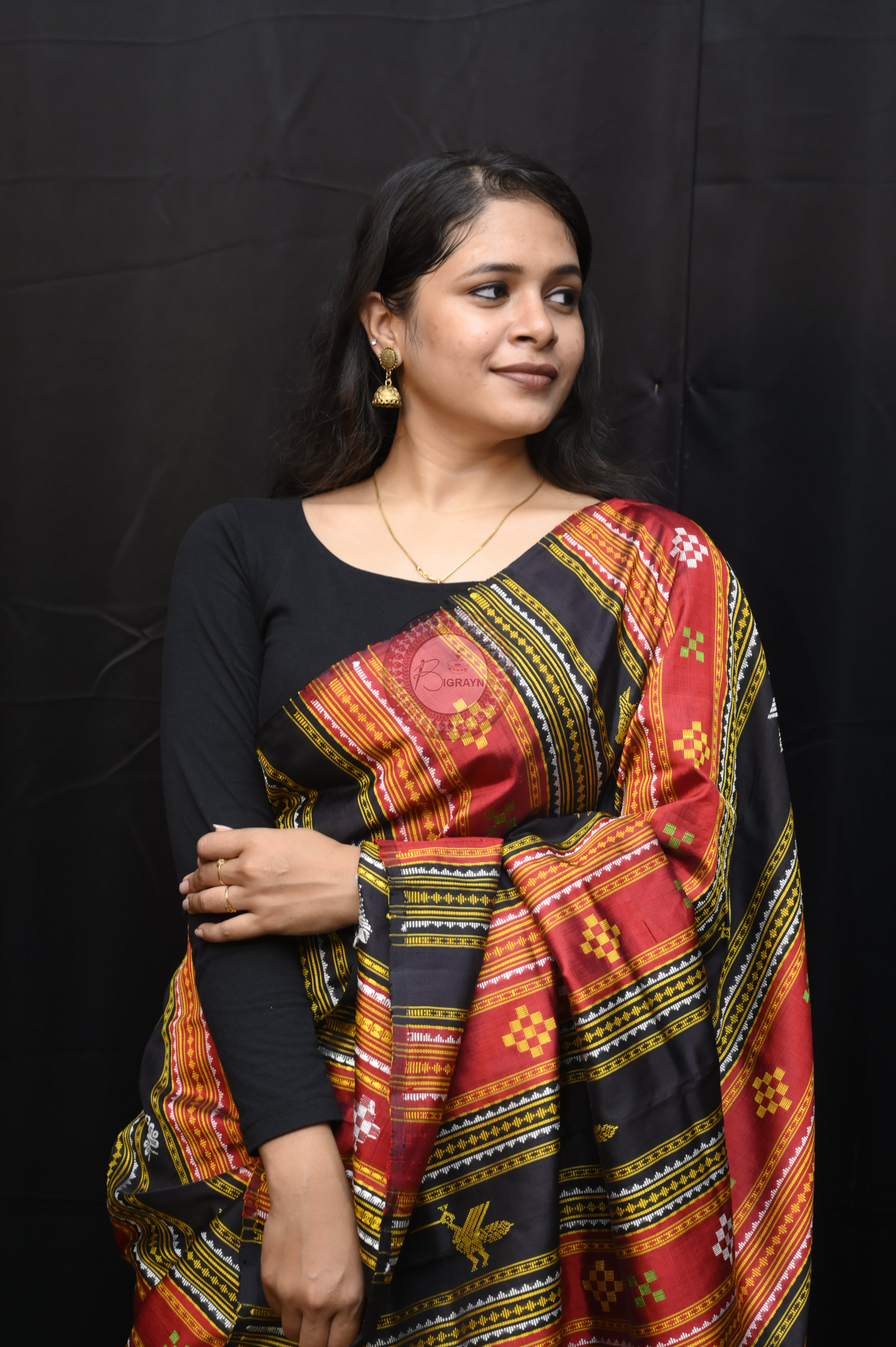 Golden Multicolour Border Double Anchal Berhampuri Silk Saree