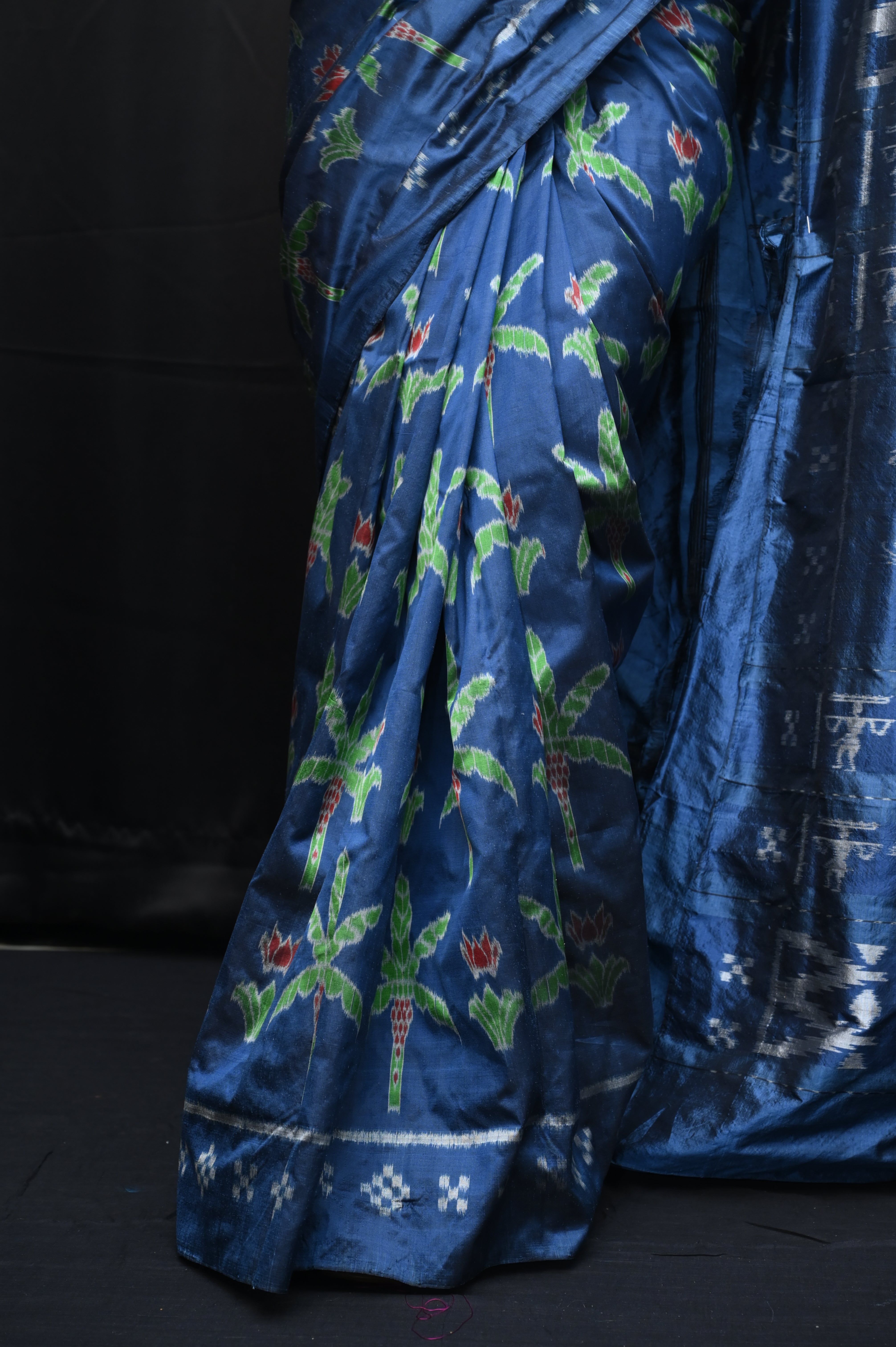 Indigo Blue Banana Tree Design Mulberry Silk Saree