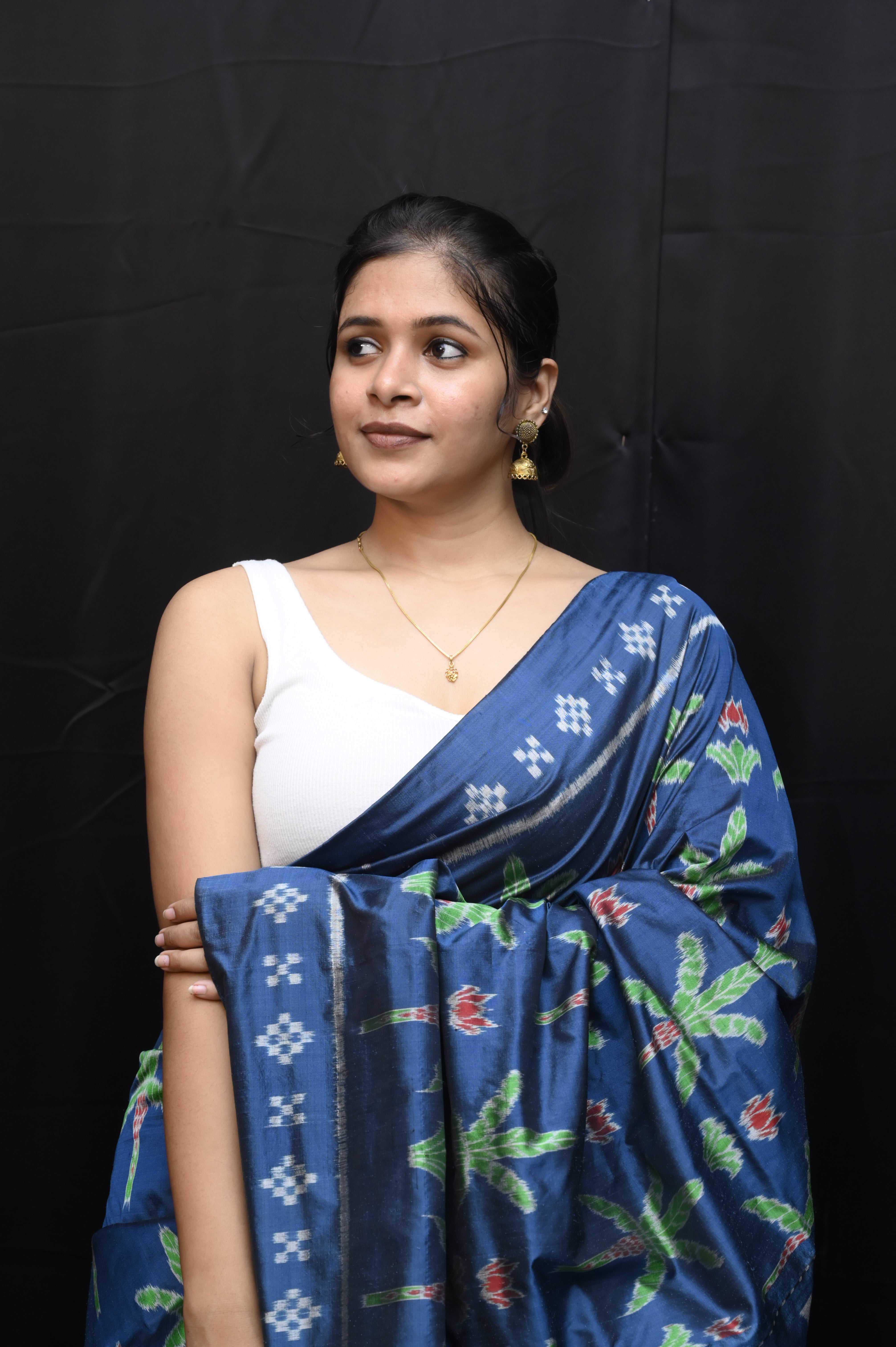 Indigo Blue Banana Tree Design Mulberry Silk Saree