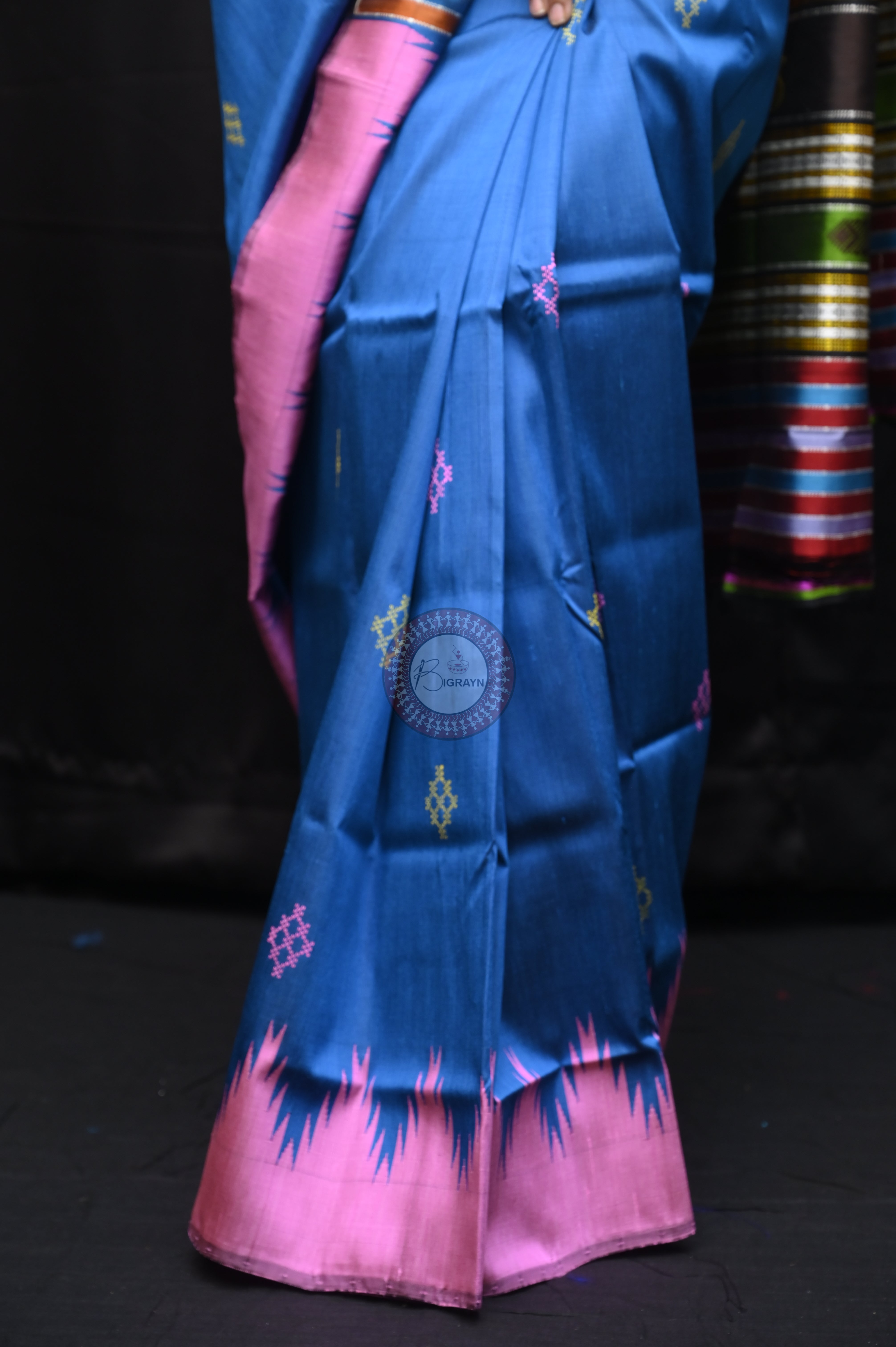 Blue Ganga Jamuna Border Double Anchal Berhampuri Silk Saree