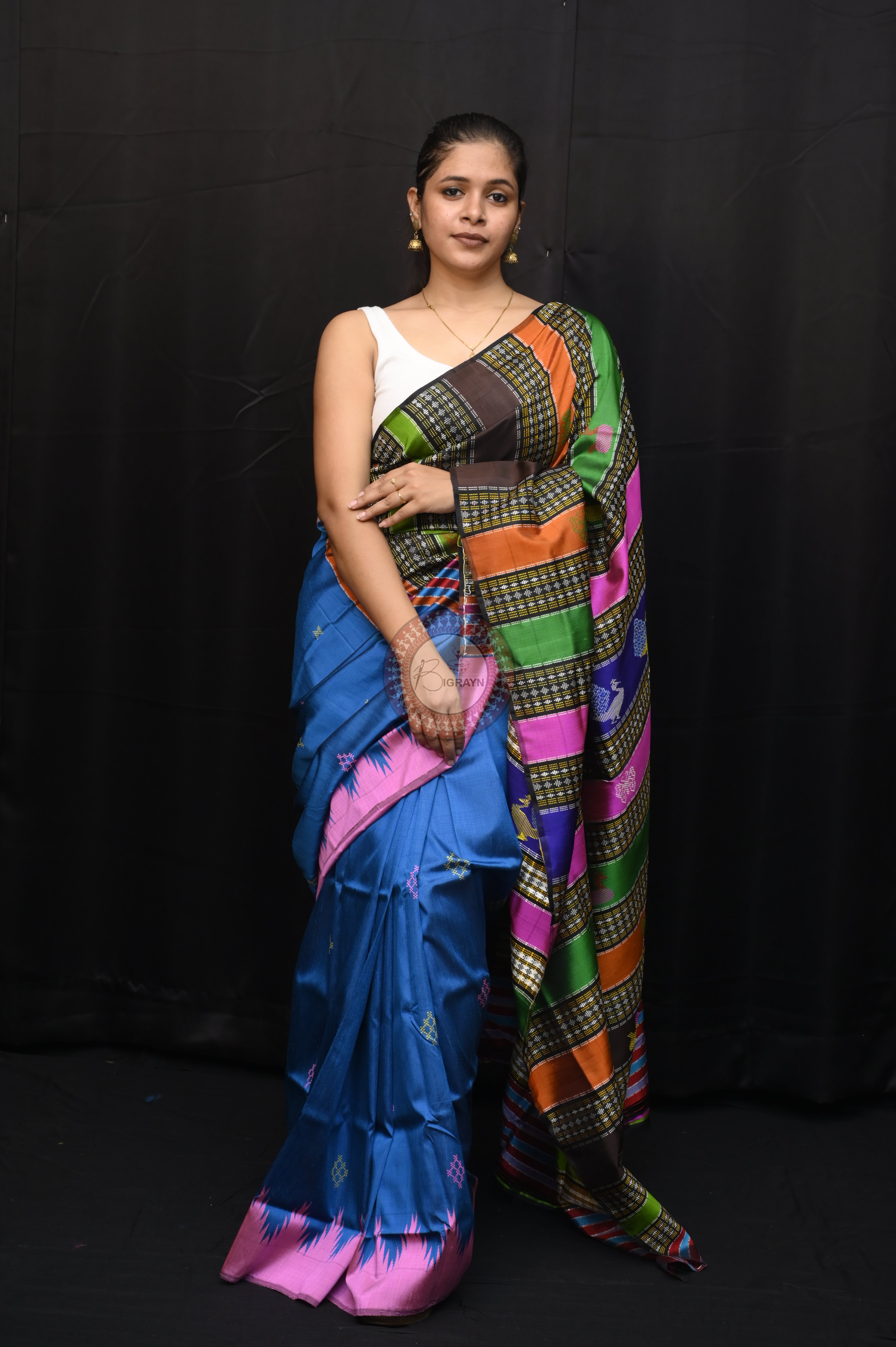 Blue Ganga Jamuna Border Double Anchal Berhampuri Silk Saree
