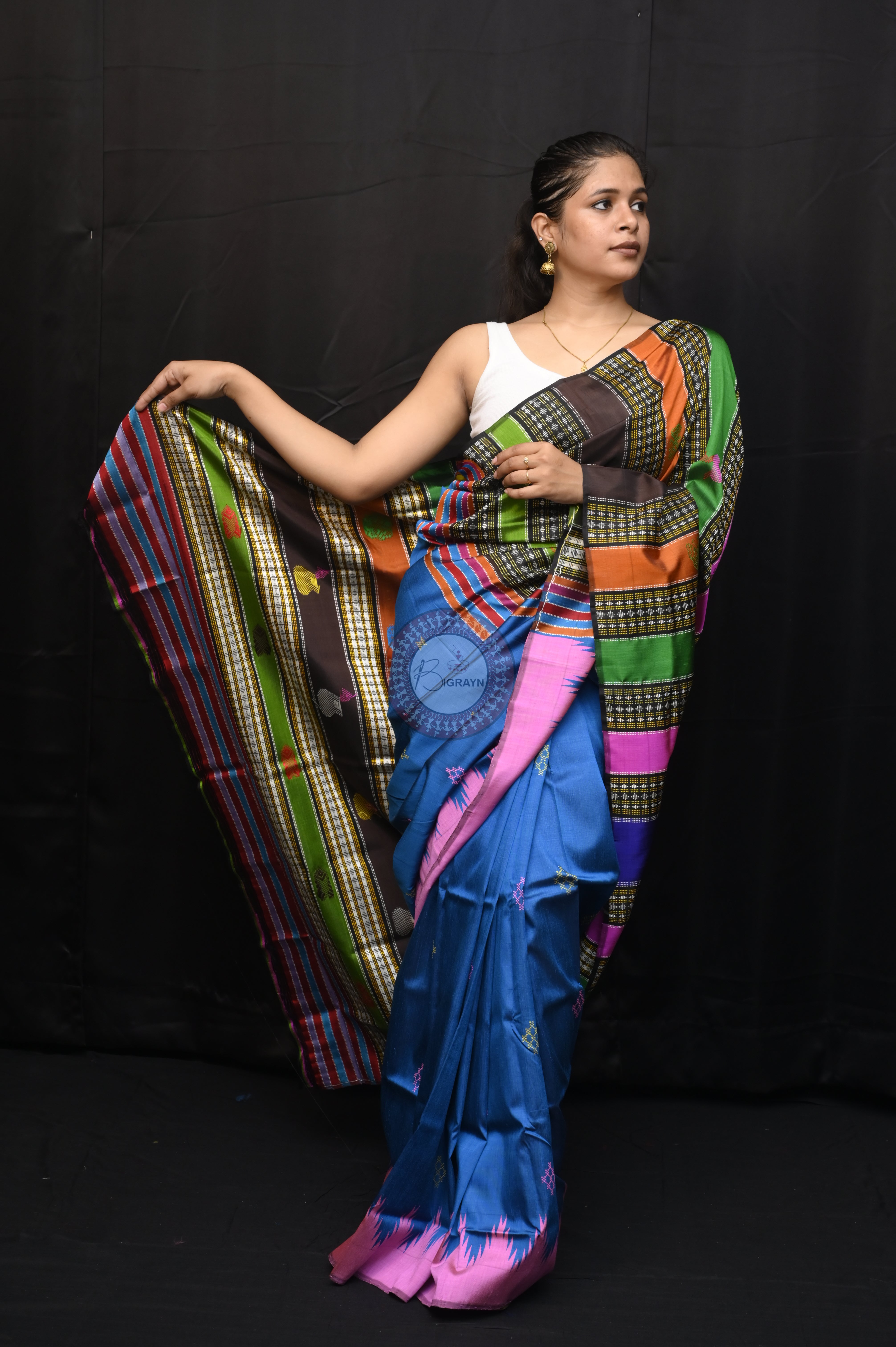 Blue Ganga Jamuna Border Double Anchal Berhampuri Silk Saree