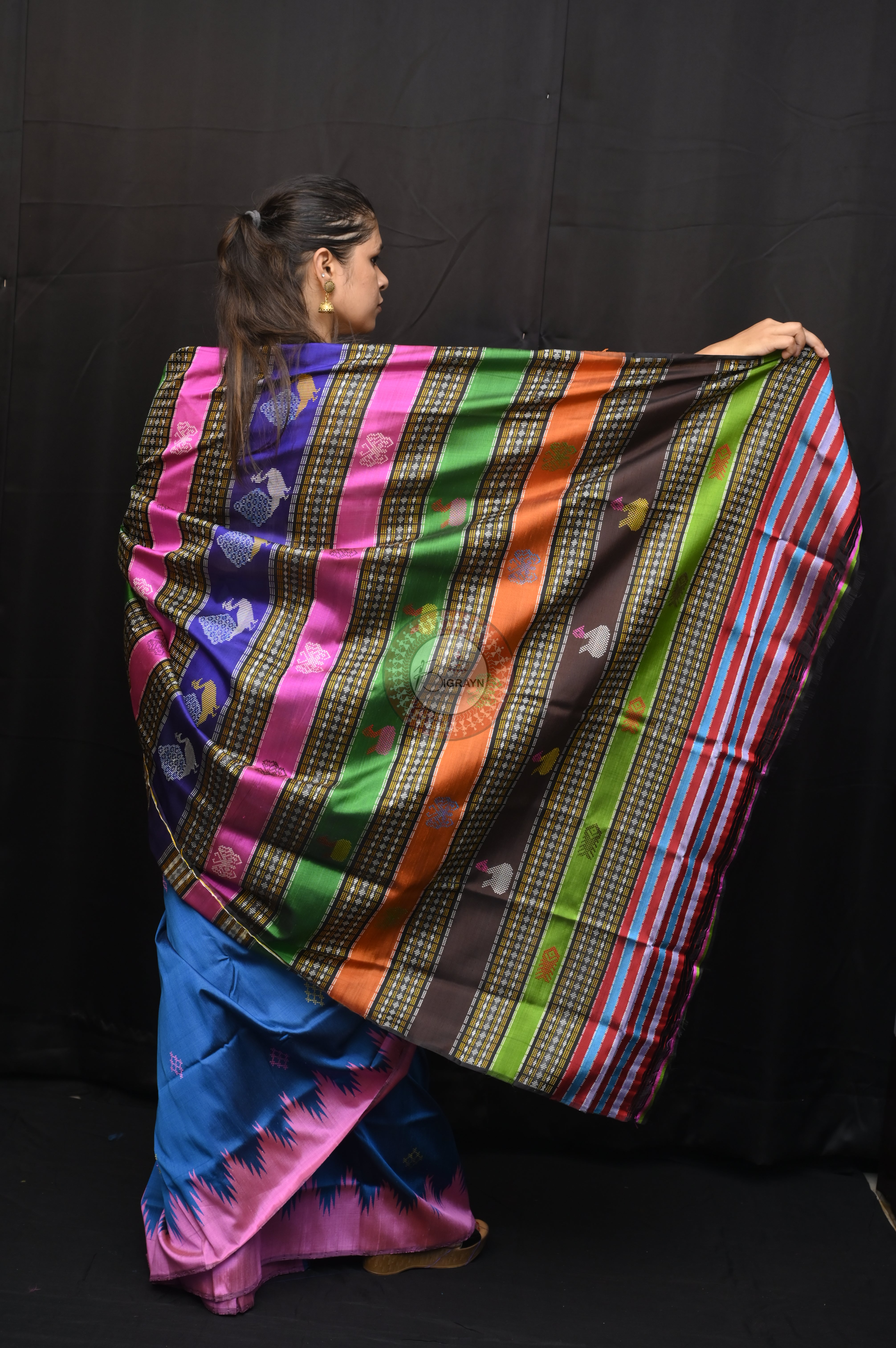 Blue Ganga Jamuna Border Double Anchal Berhampuri Silk Saree