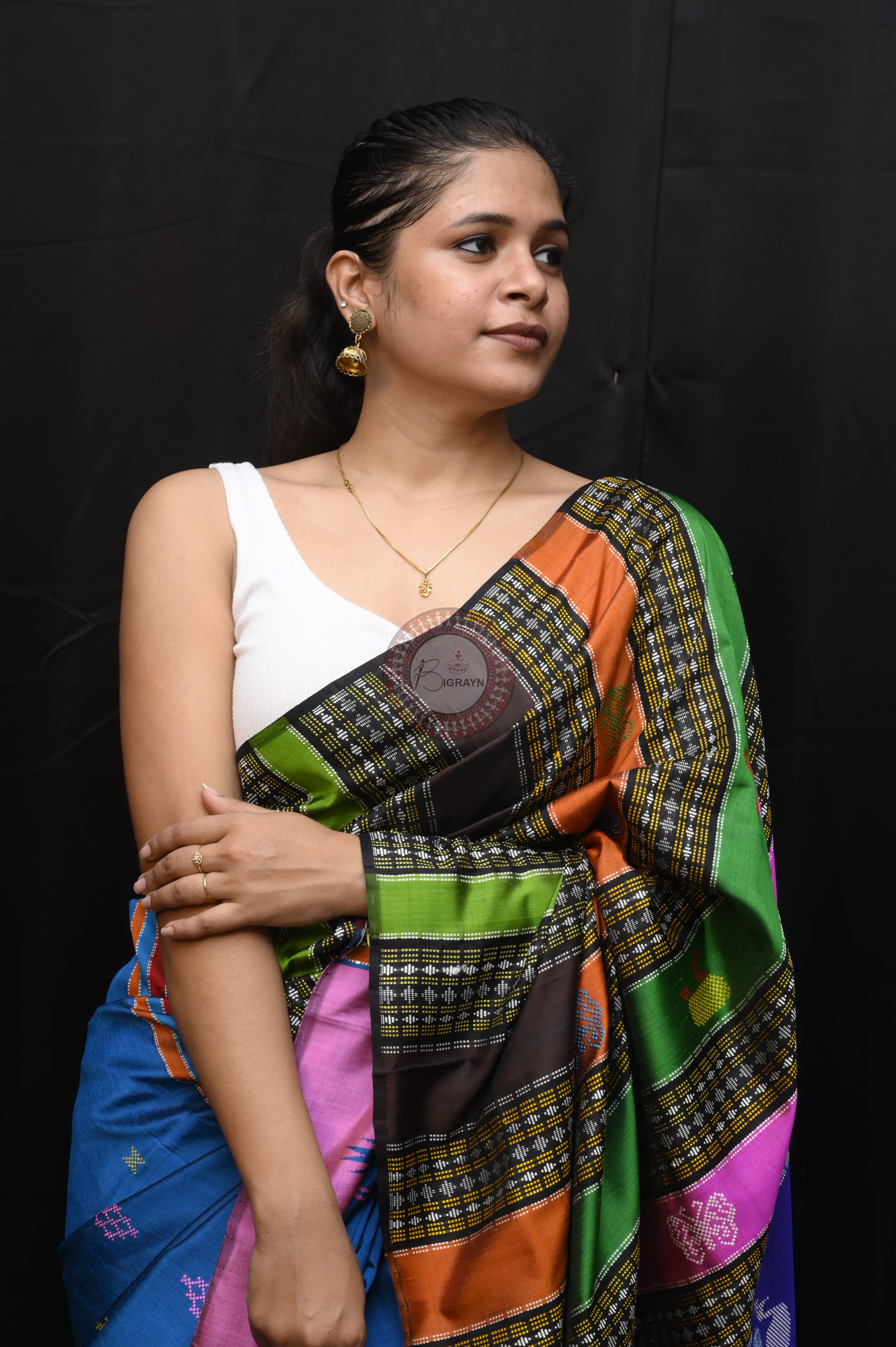 Blue Ganga Jamuna Border Double Anchal Berhampuri Silk Saree