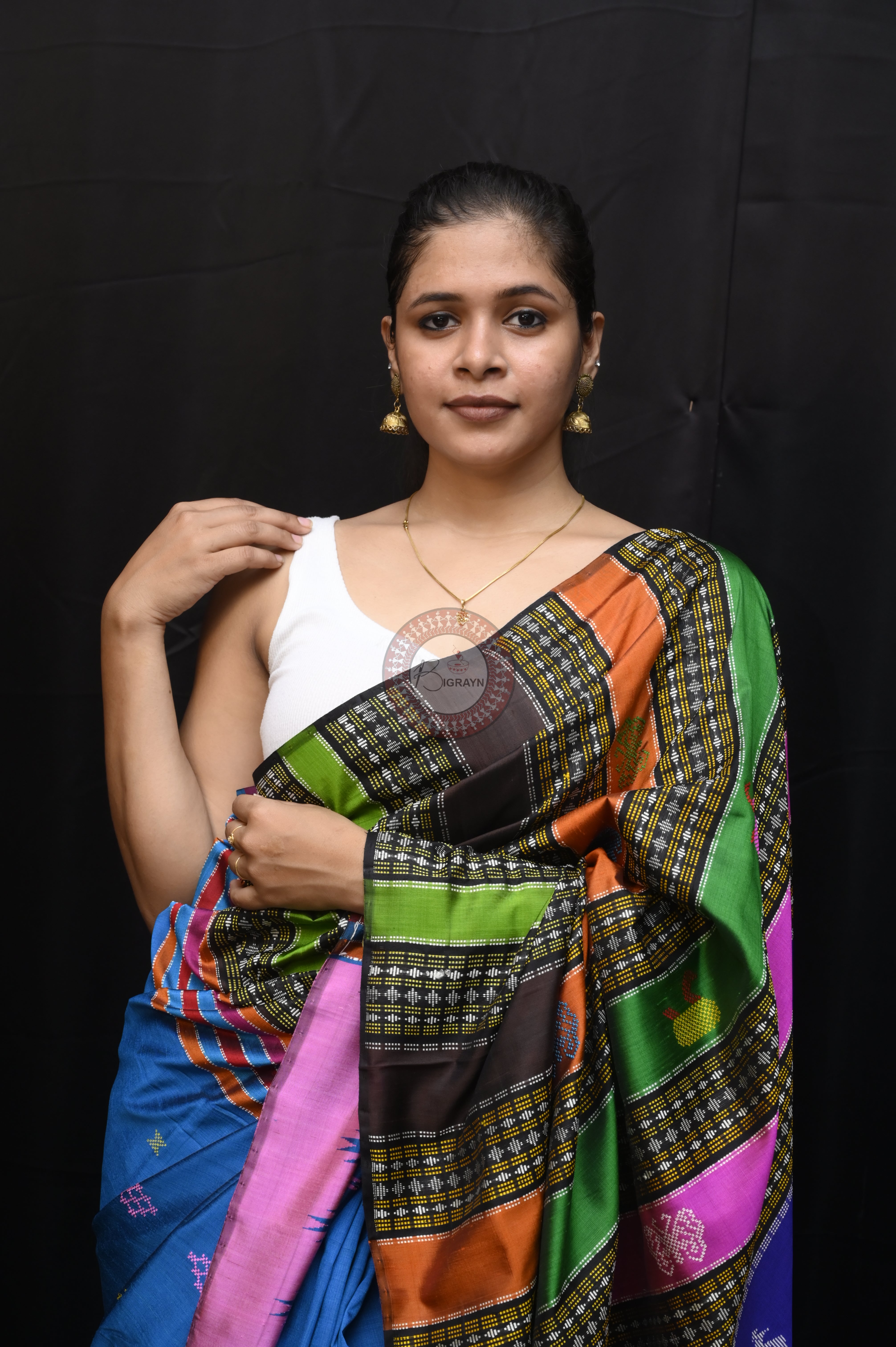 Blue Ganga Jamuna Border Double Anchal Berhampuri Silk Saree