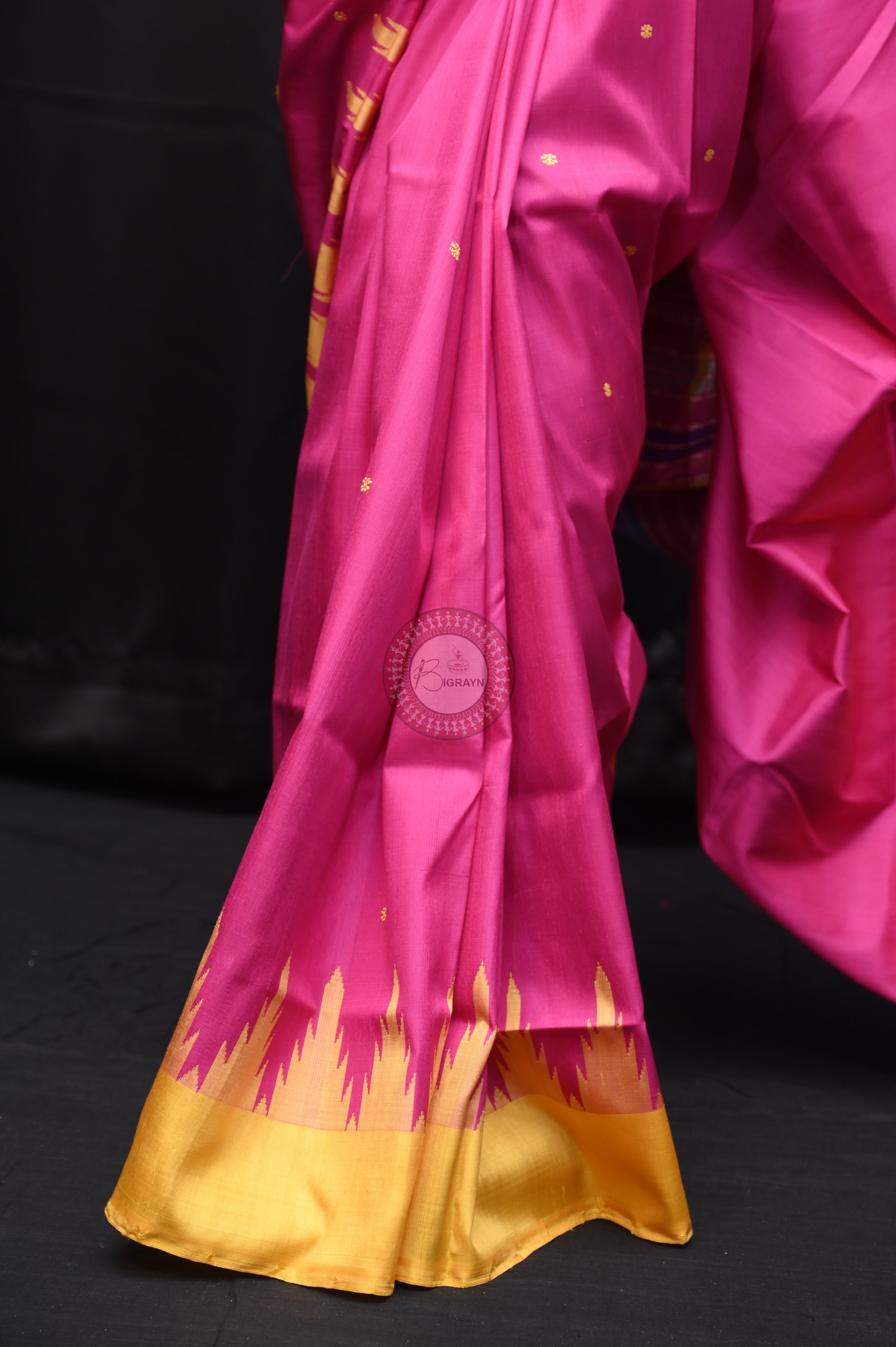 Magenta Yellow Double Animal Anchal Berhampuri Silk Saree