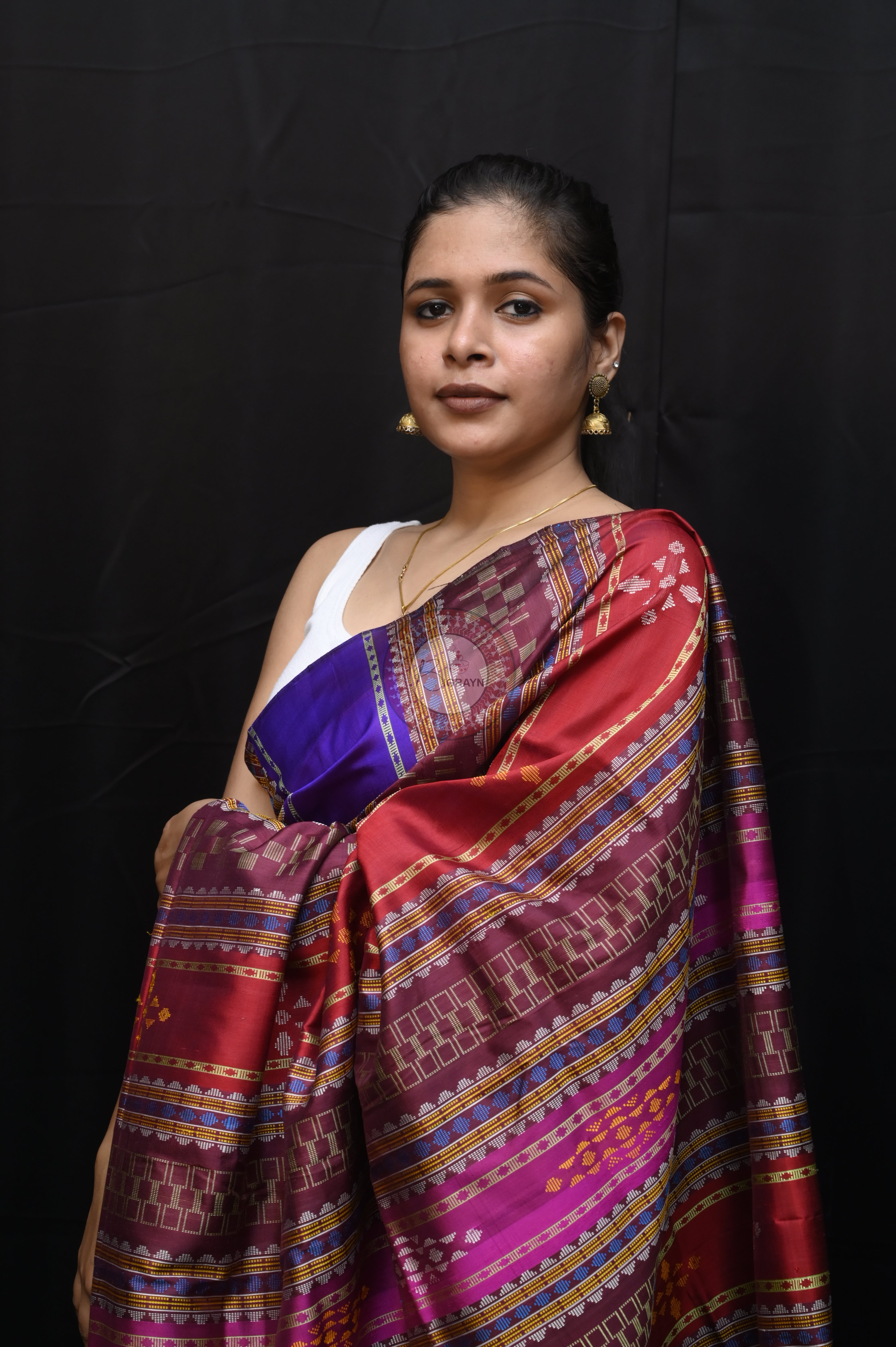 Blue Multicolour Border Double Anchal Berhampuri Silk Saree