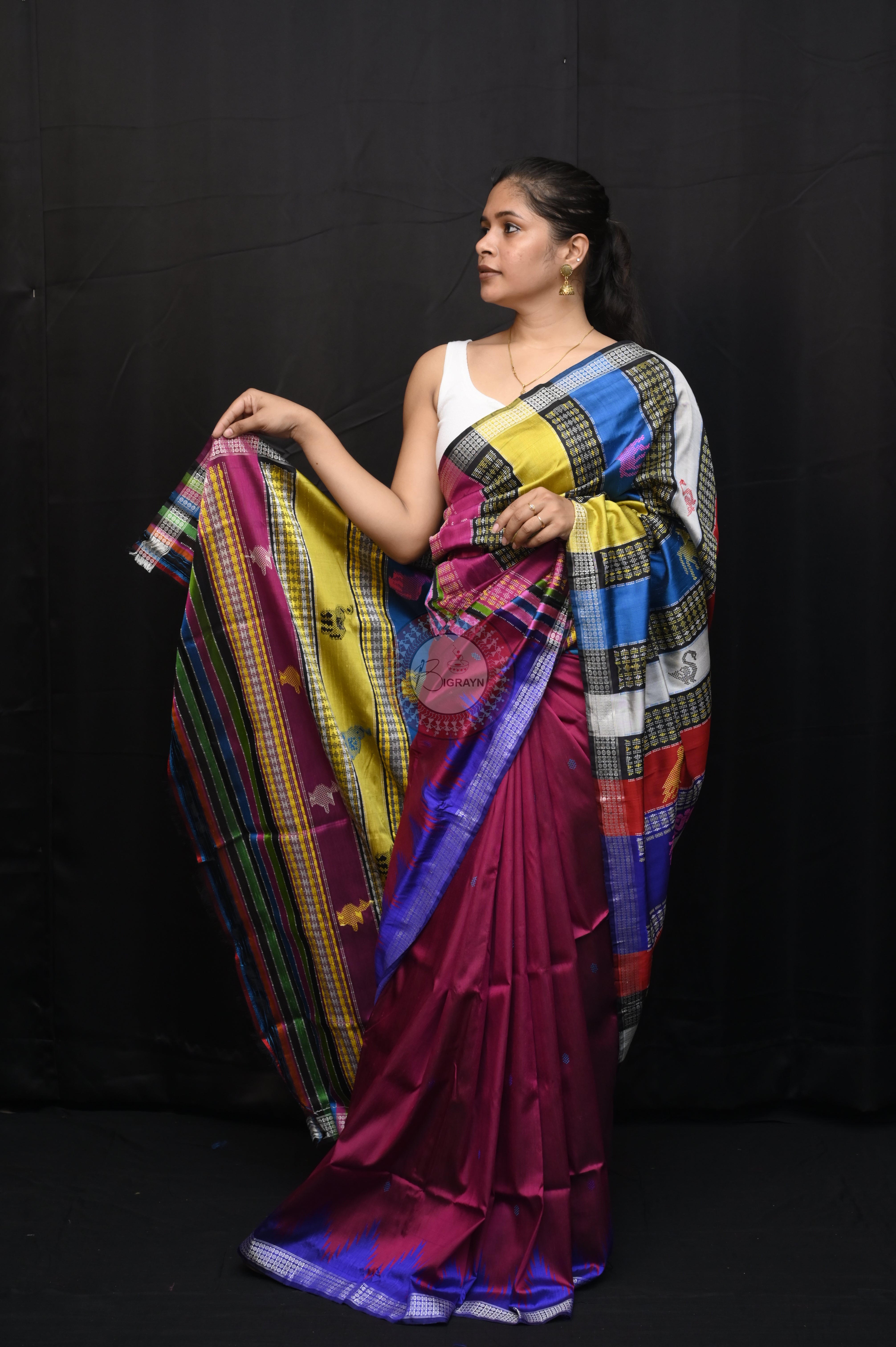 Violet Ganga Jamuna Border Double Anchal Berhampuri Silk Saree