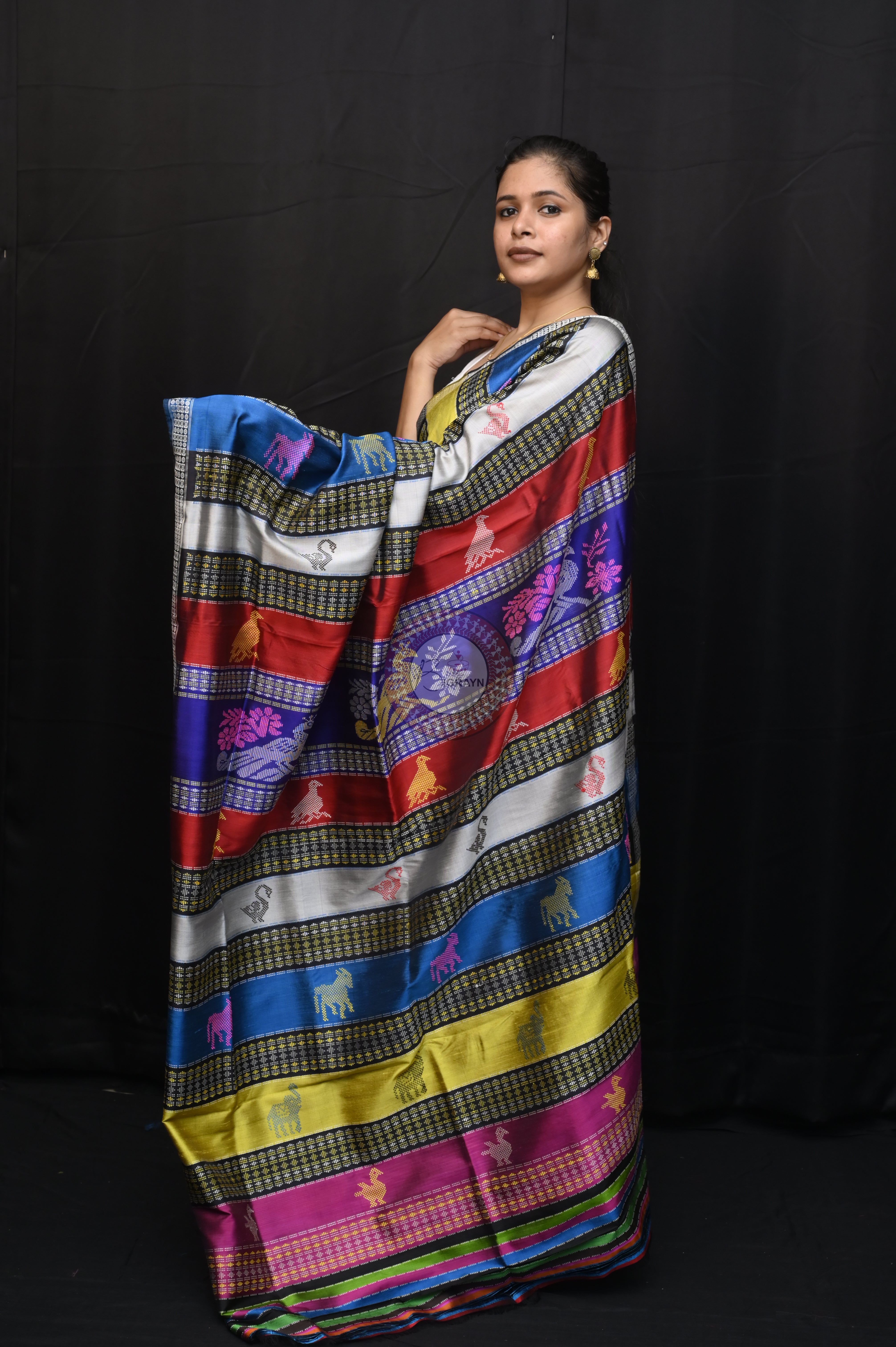 Violet Ganga Jamuna Border Double Anchal Berhampuri Silk Saree
