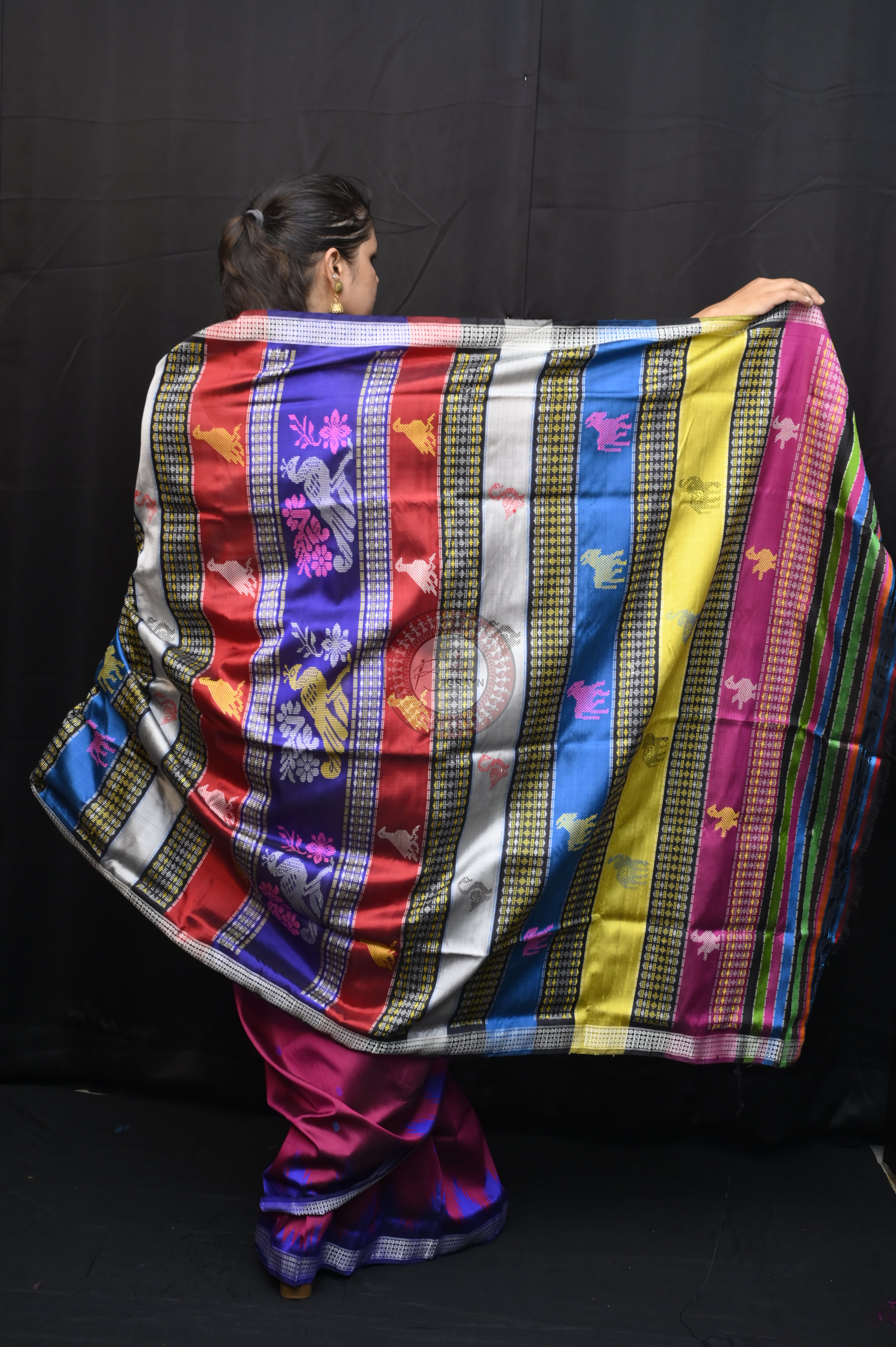 Violet Ganga Jamuna Border Double Anchal Berhampuri Silk Saree