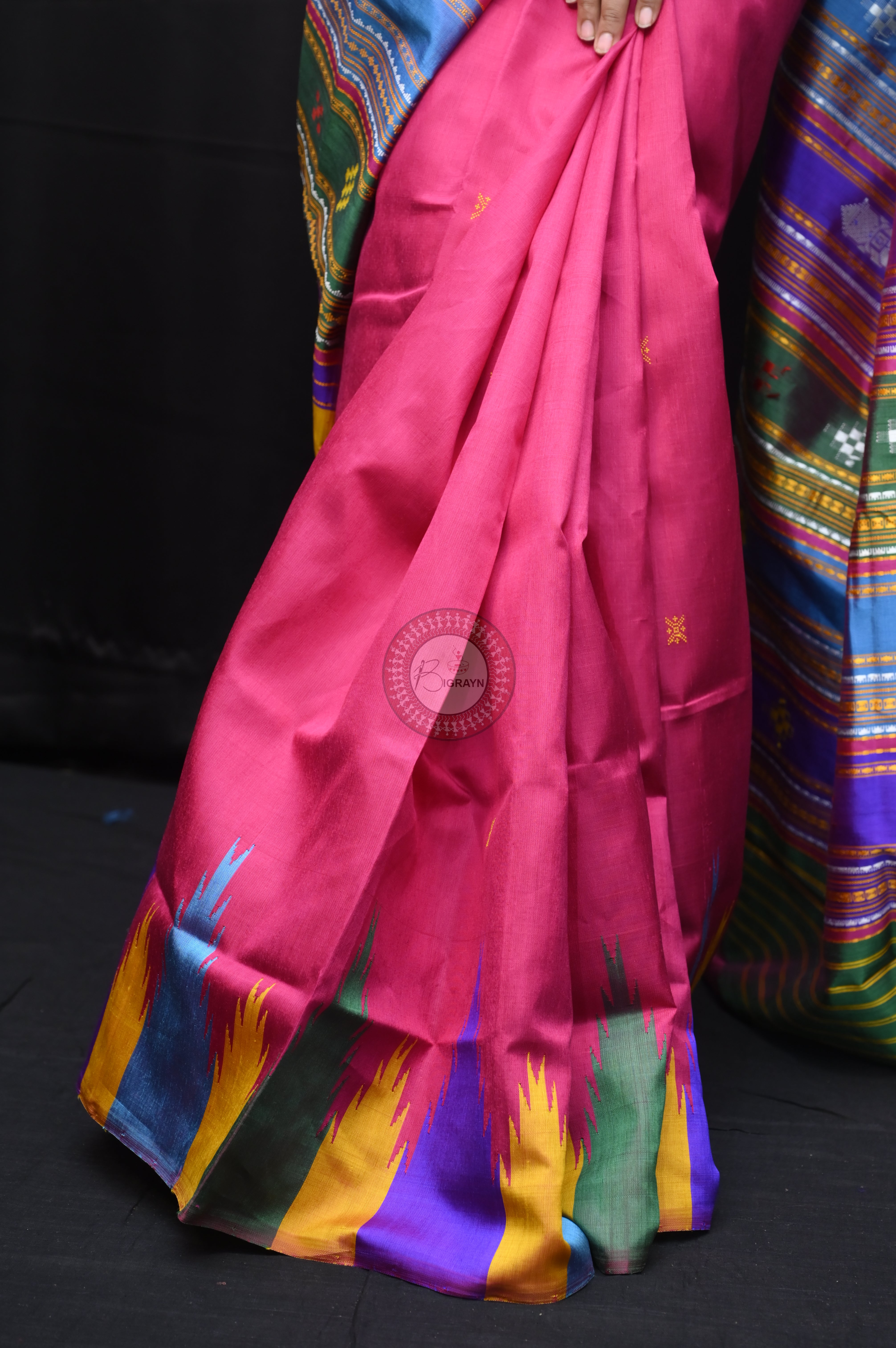 Purple Multicolour Border Double Anchal Berhampuri Silk Saree