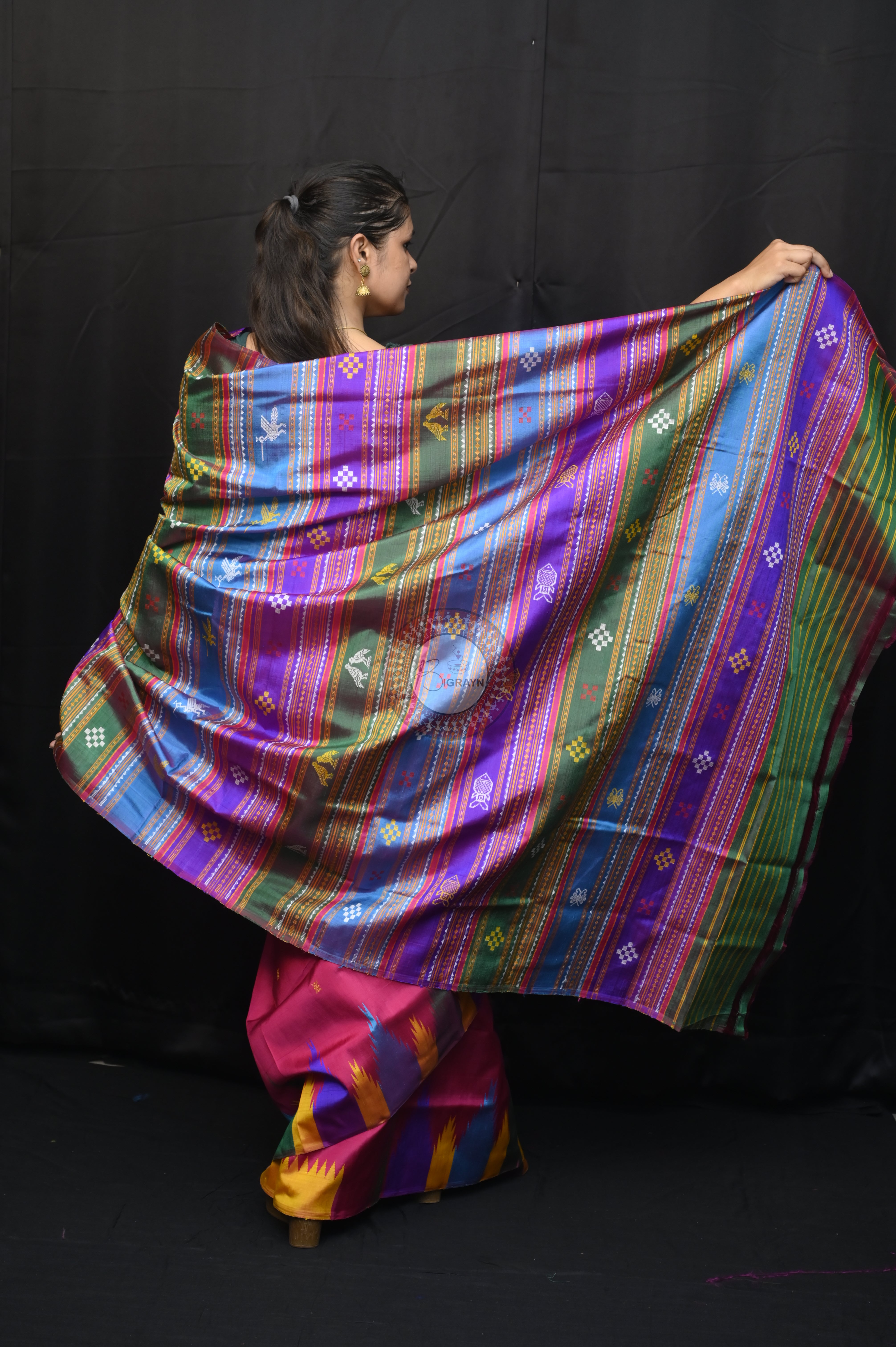Purple Multicolour Border Double Anchal Berhampuri Silk Saree