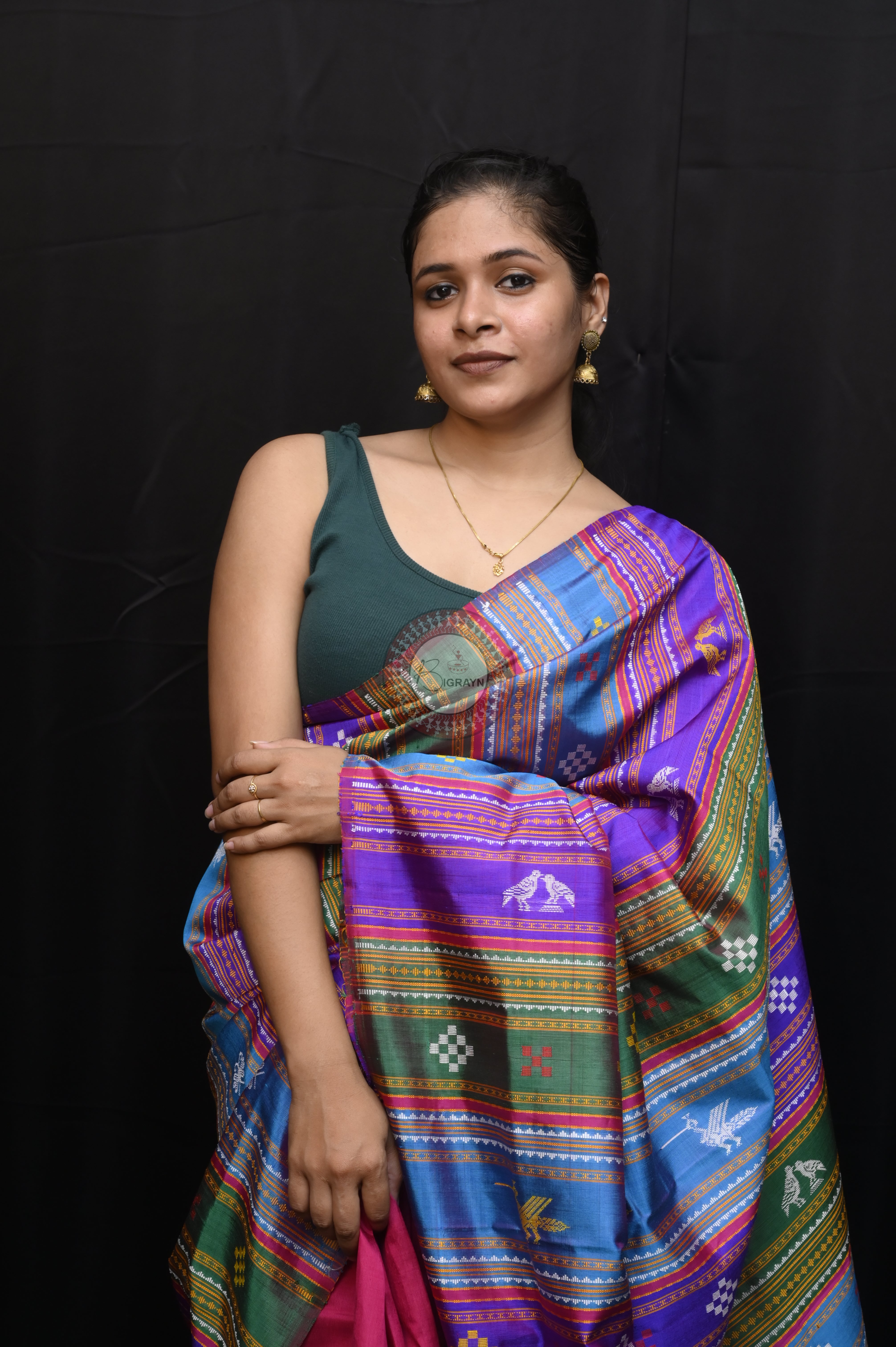 Purple Multicolour Border Double Anchal Berhampuri Silk Saree