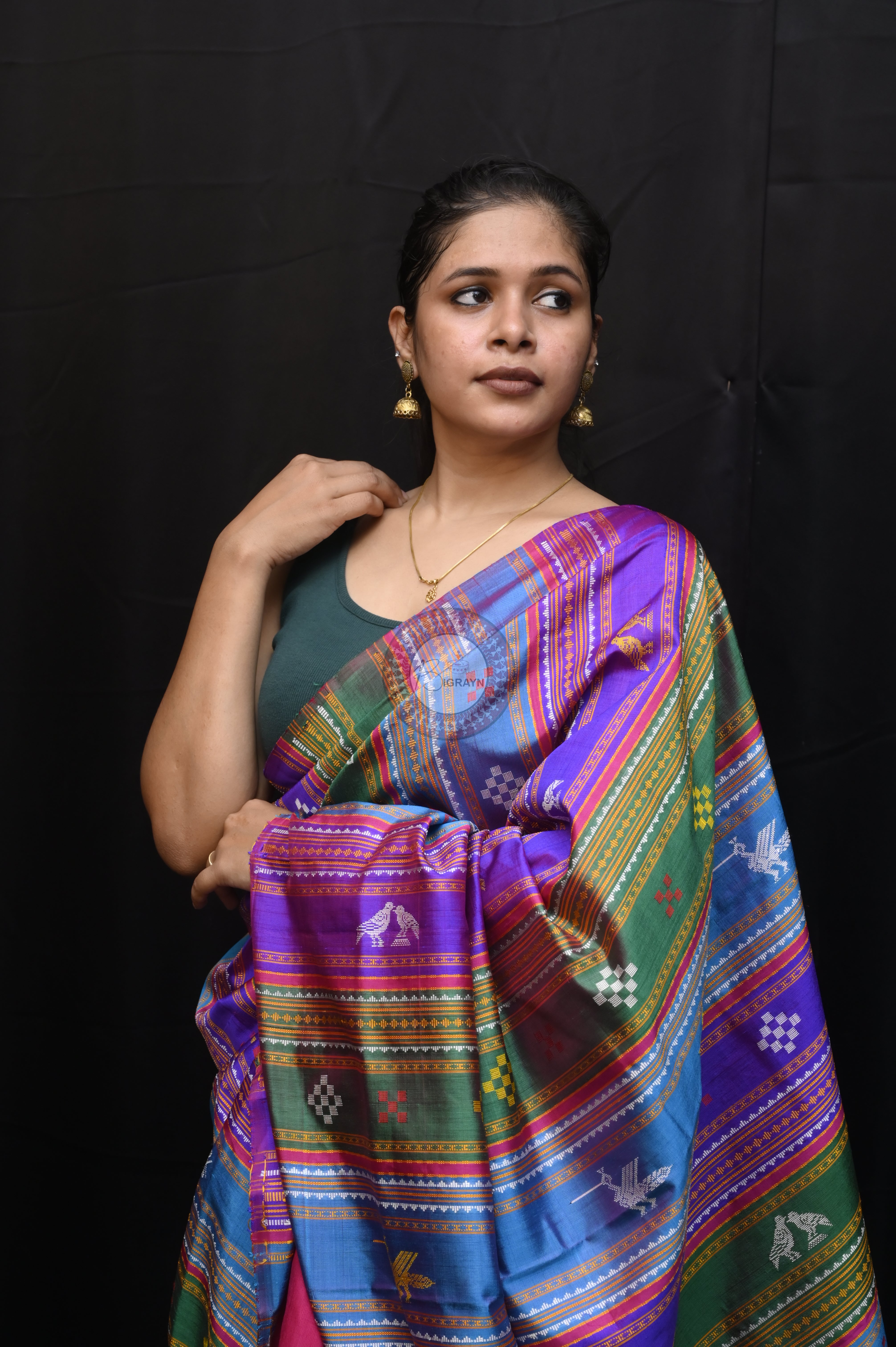 Purple Multicolour Border Double Anchal Berhampuri Silk Saree