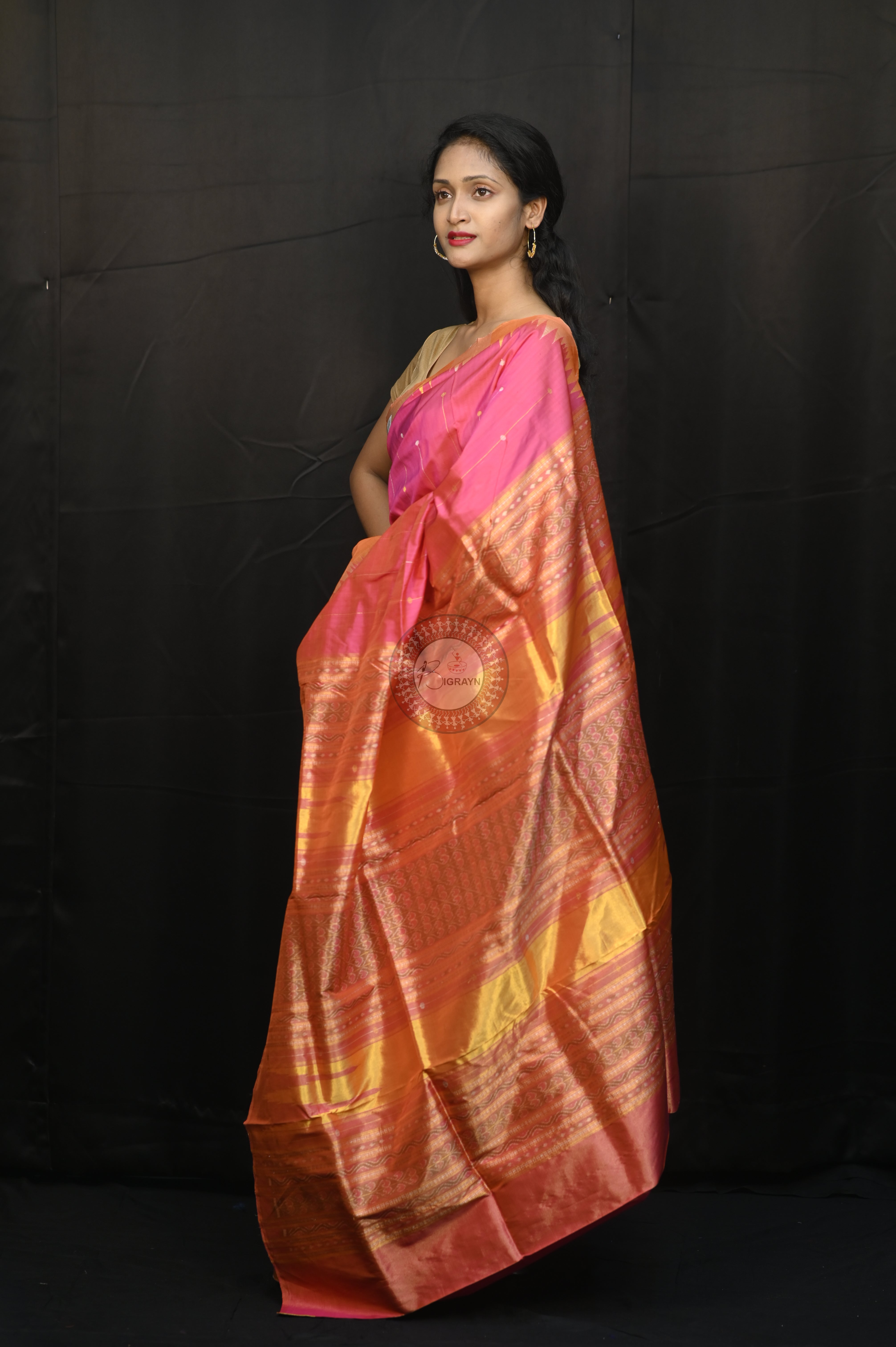 "Odisha Handloom Tissue Silk Saree with shimmering texture, elegant zari border, and lightweight drape, handcrafted by artisans"