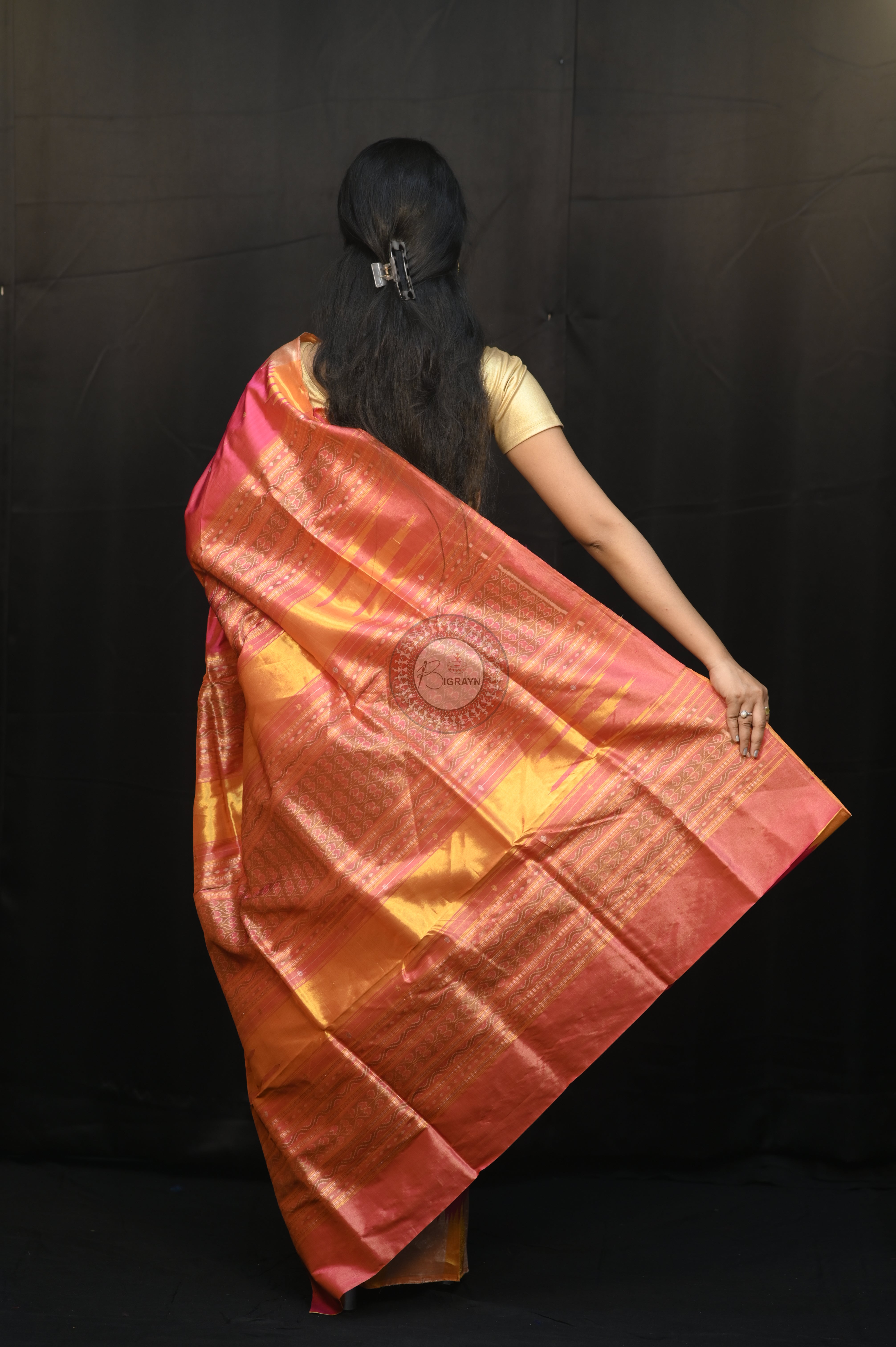 "Odisha Handloom Tissue Silk Saree with shimmering texture, elegant zari border, and lightweight drape, handcrafted by artisans"
