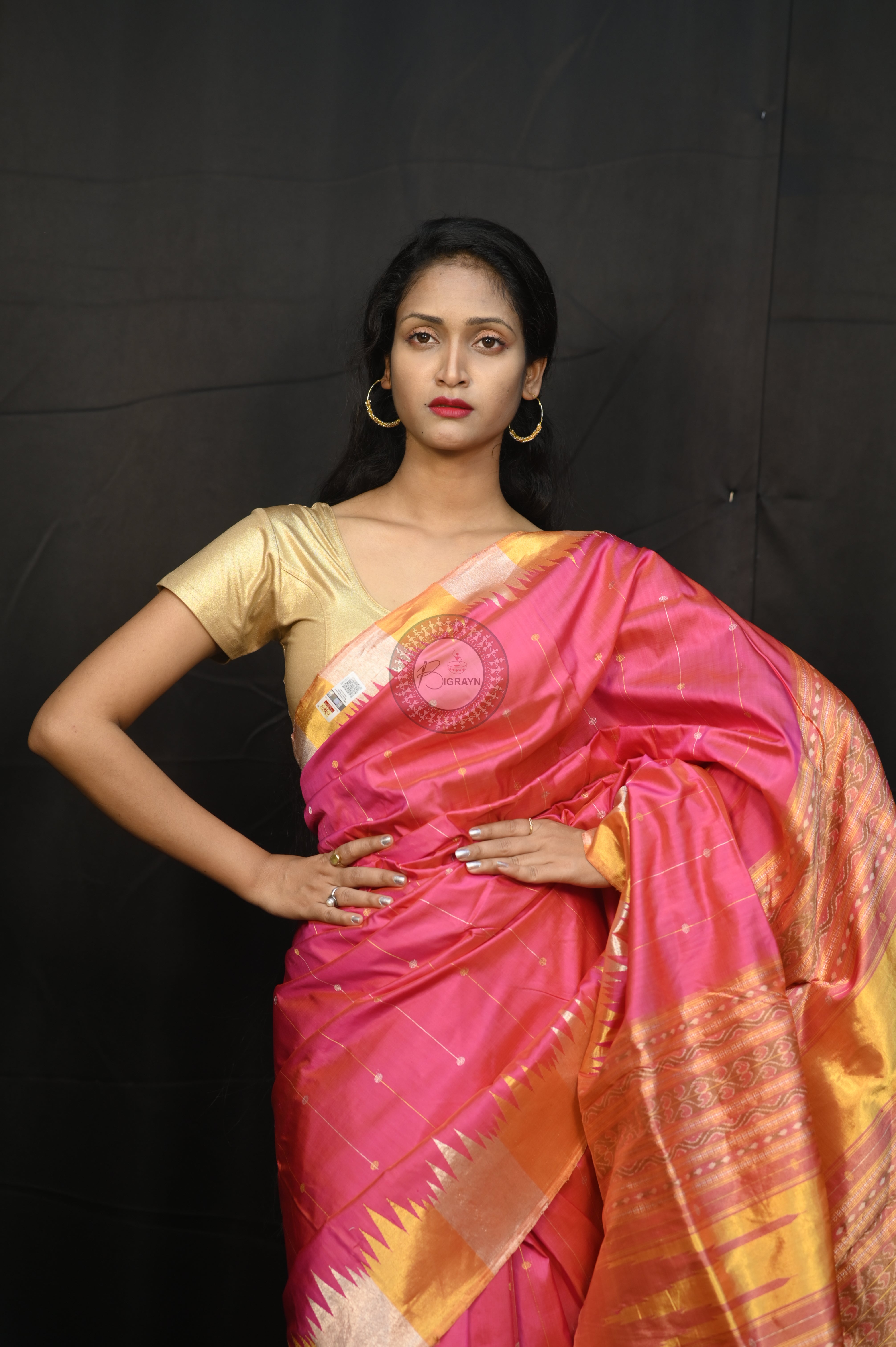 "Odisha Handloom Tissue Silk Saree with shimmering texture, elegant zari border, and lightweight drape, handcrafted by artisans"