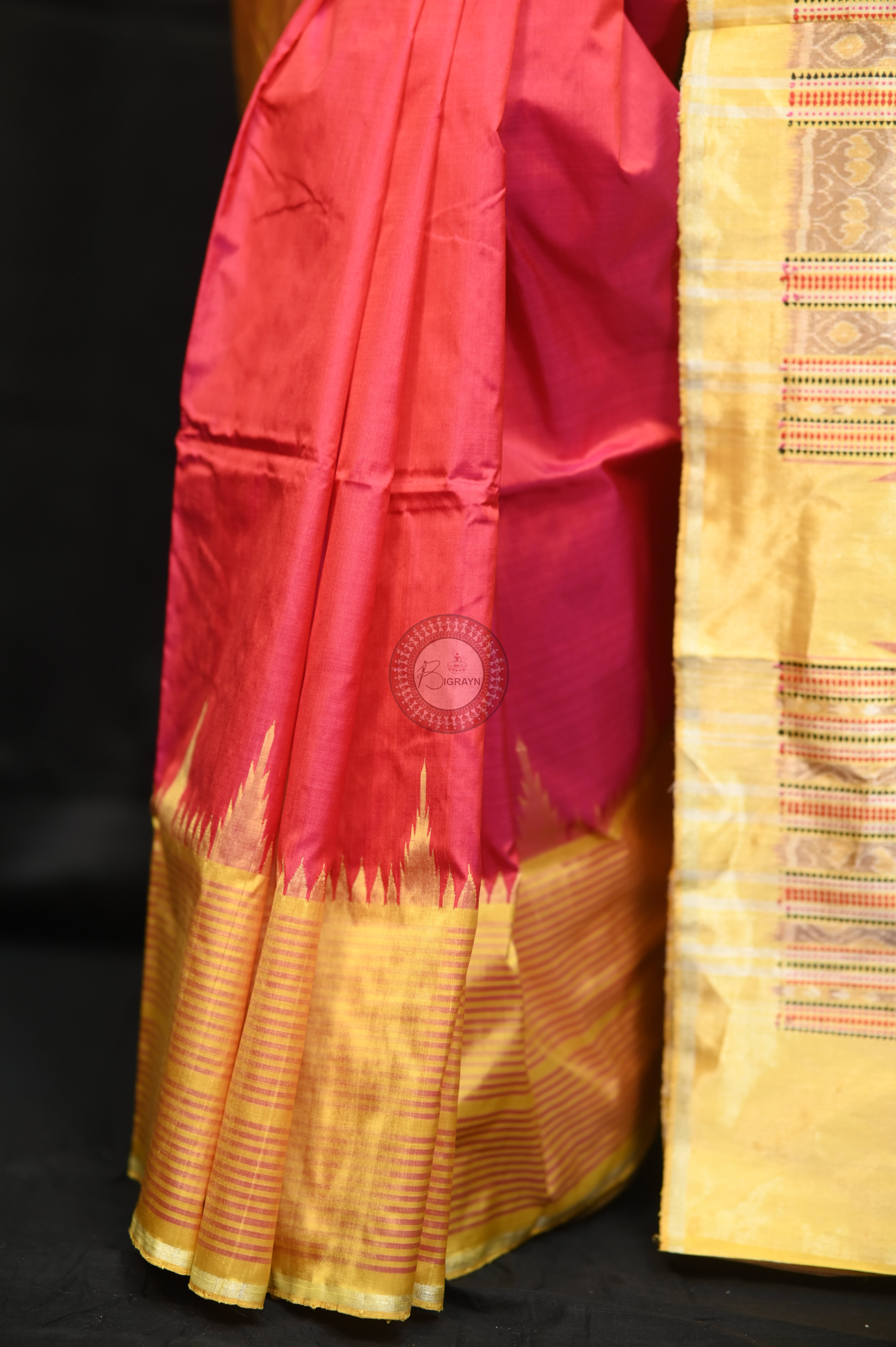 "Odisha Handloom Tissue Silk Saree with shimmering texture, elegant zari border, and lightweight drape, handcrafted by artisans"