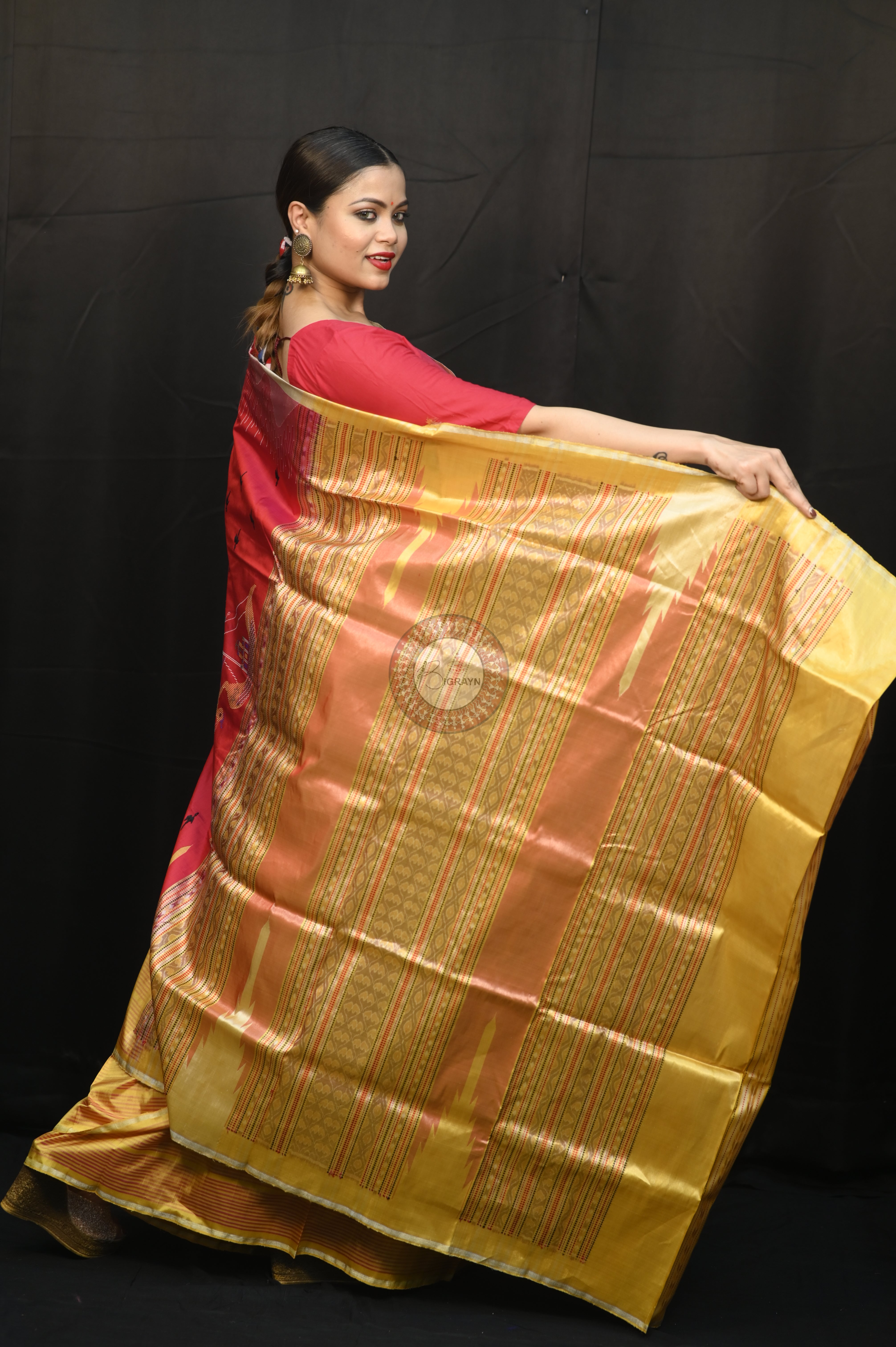"Odisha Handloom Tissue Silk Saree with shimmering texture, elegant zari border, and lightweight drape, handcrafted by artisans"