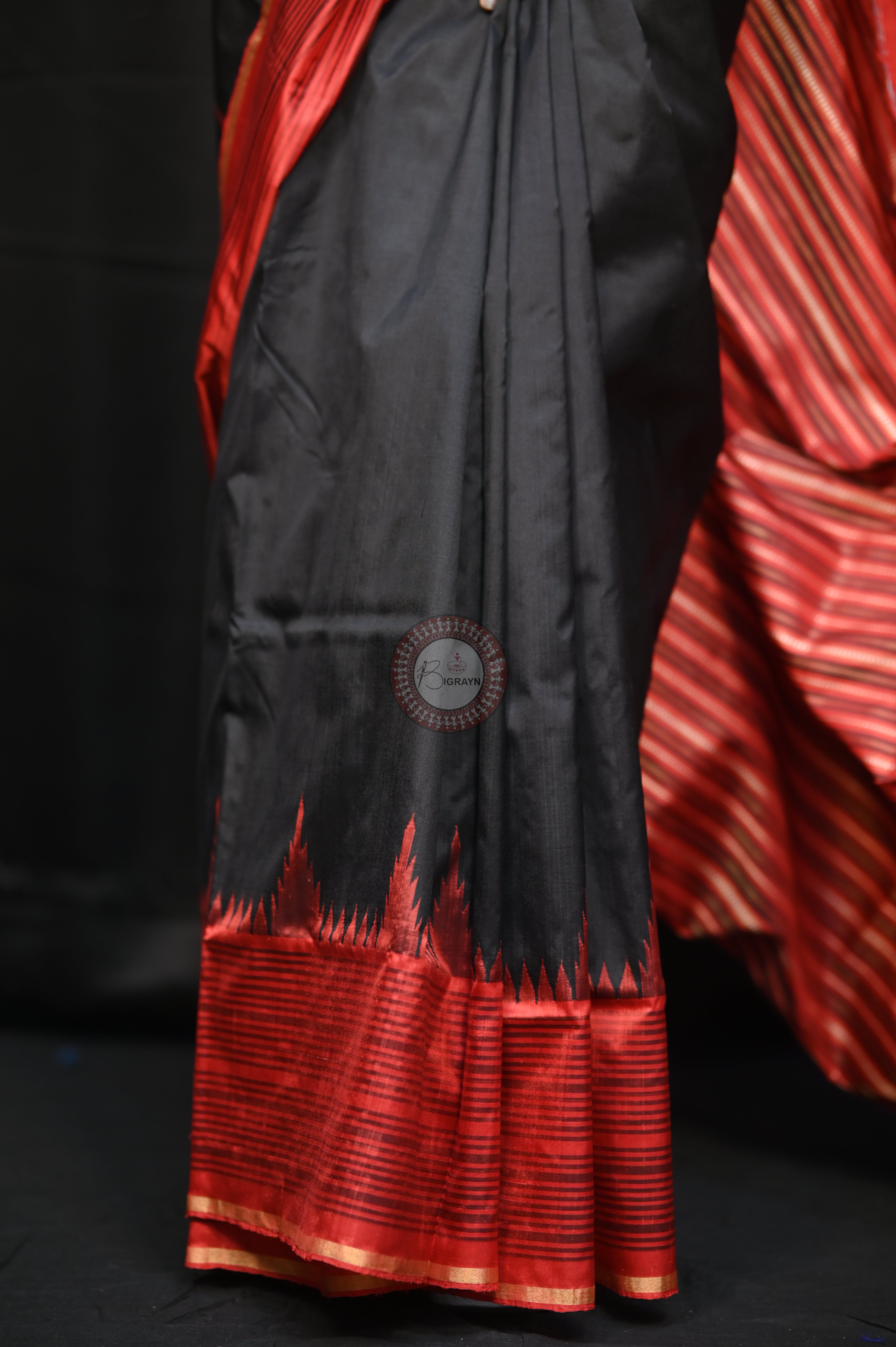 "Odisha Handloom Tissue Silk Saree with shimmering texture, elegant zari border, and lightweight drape, handcrafted by artisans"