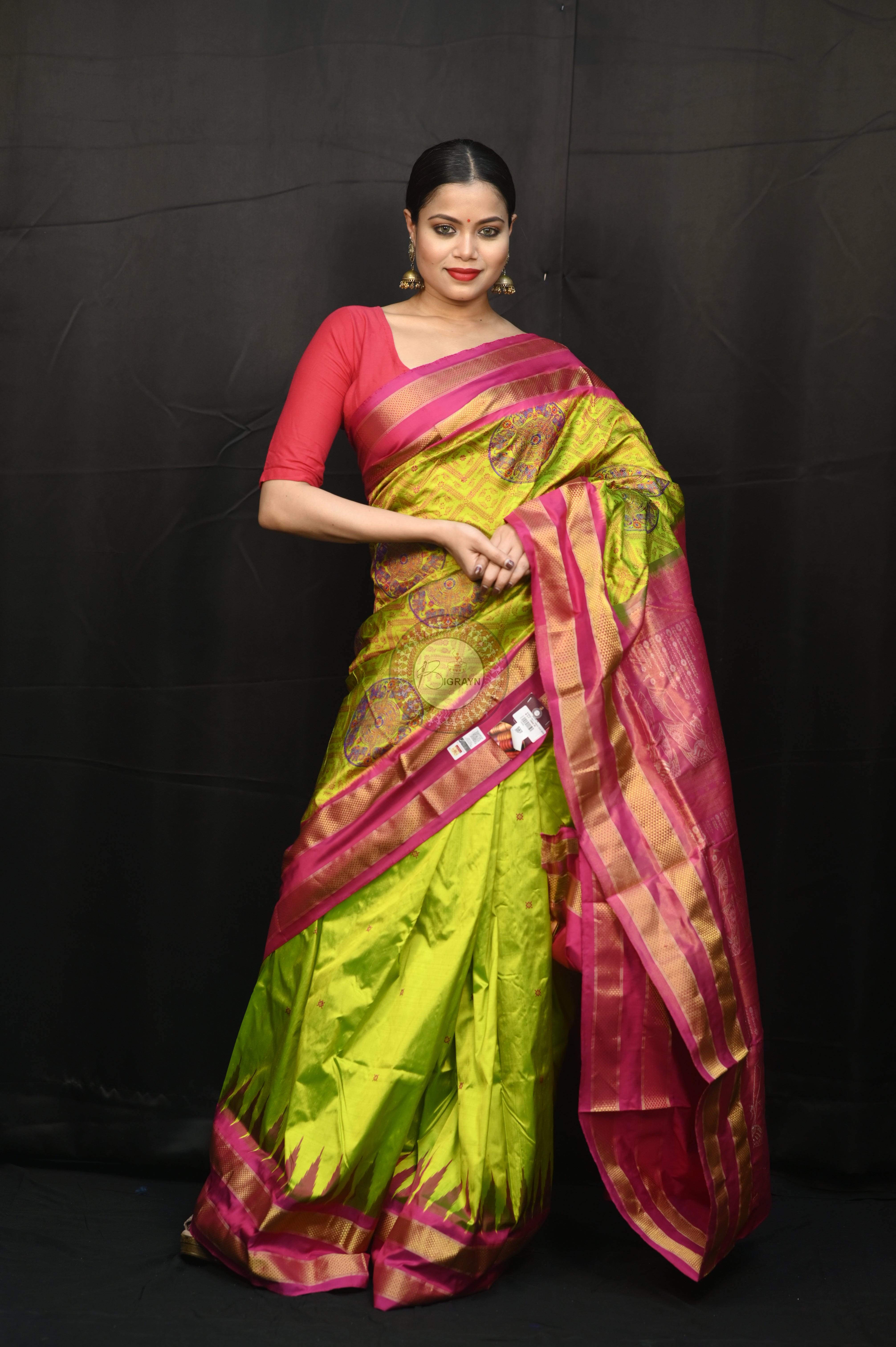 "Odisha Handloom Tissue Silk Saree with shimmering texture, elegant zari border, and lightweight drape, handcrafted by artisans"