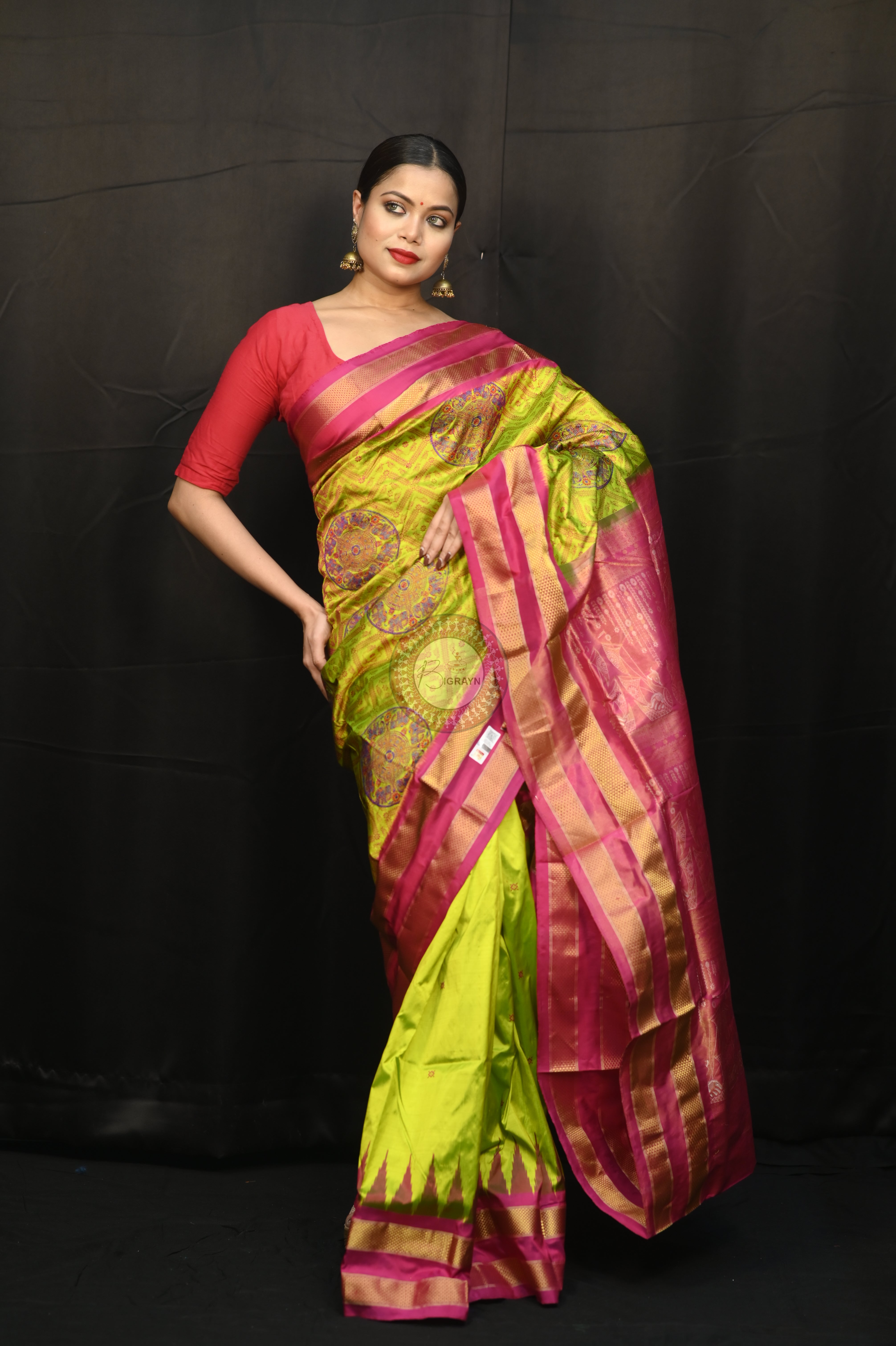 "Odisha Handloom Tissue Silk Saree with shimmering texture, elegant zari border, and lightweight drape, handcrafted by artisans"
