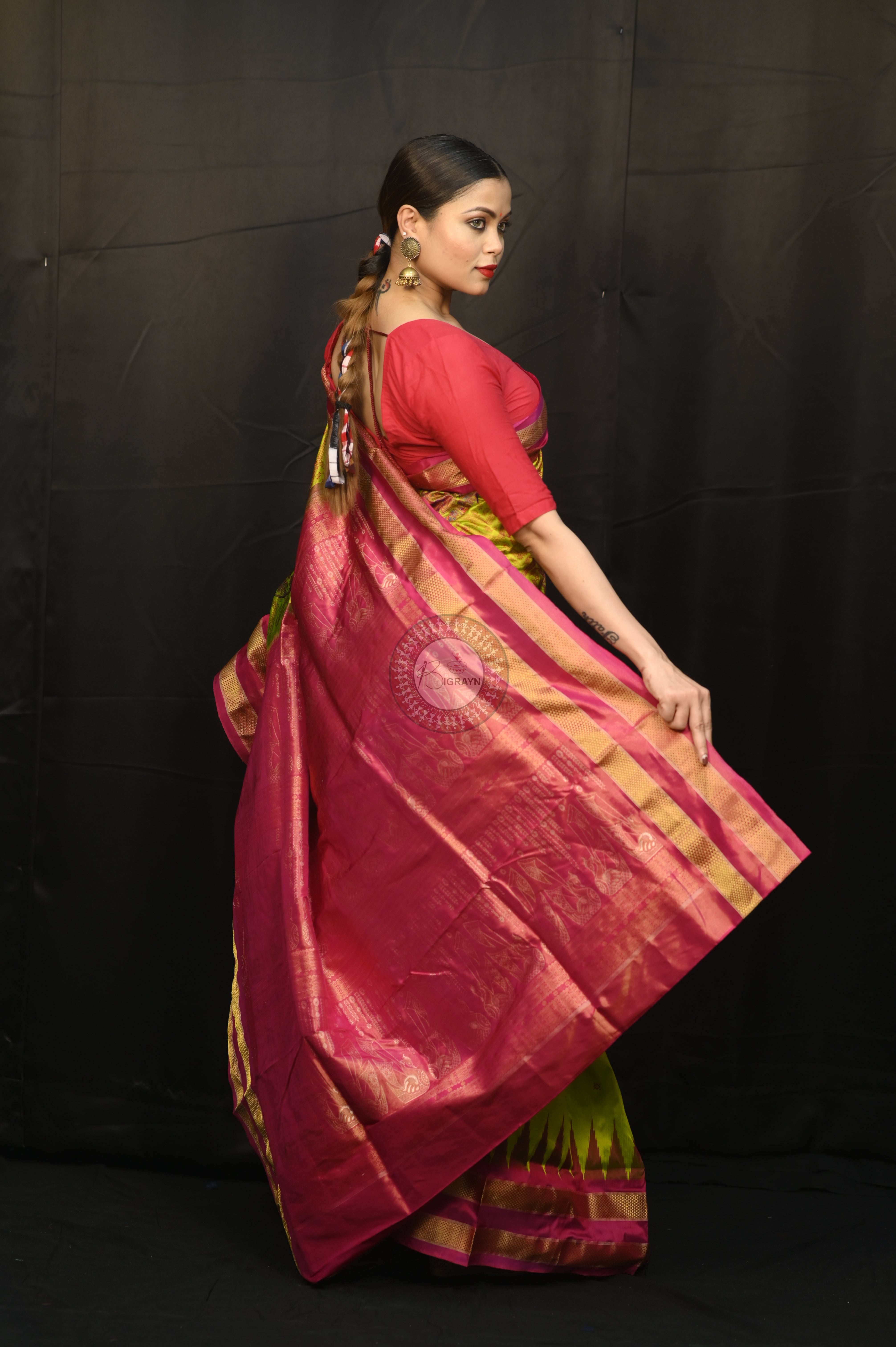 "Odisha Handloom Tissue Silk Saree with shimmering texture, elegant zari border, and lightweight drape, handcrafted by artisans"