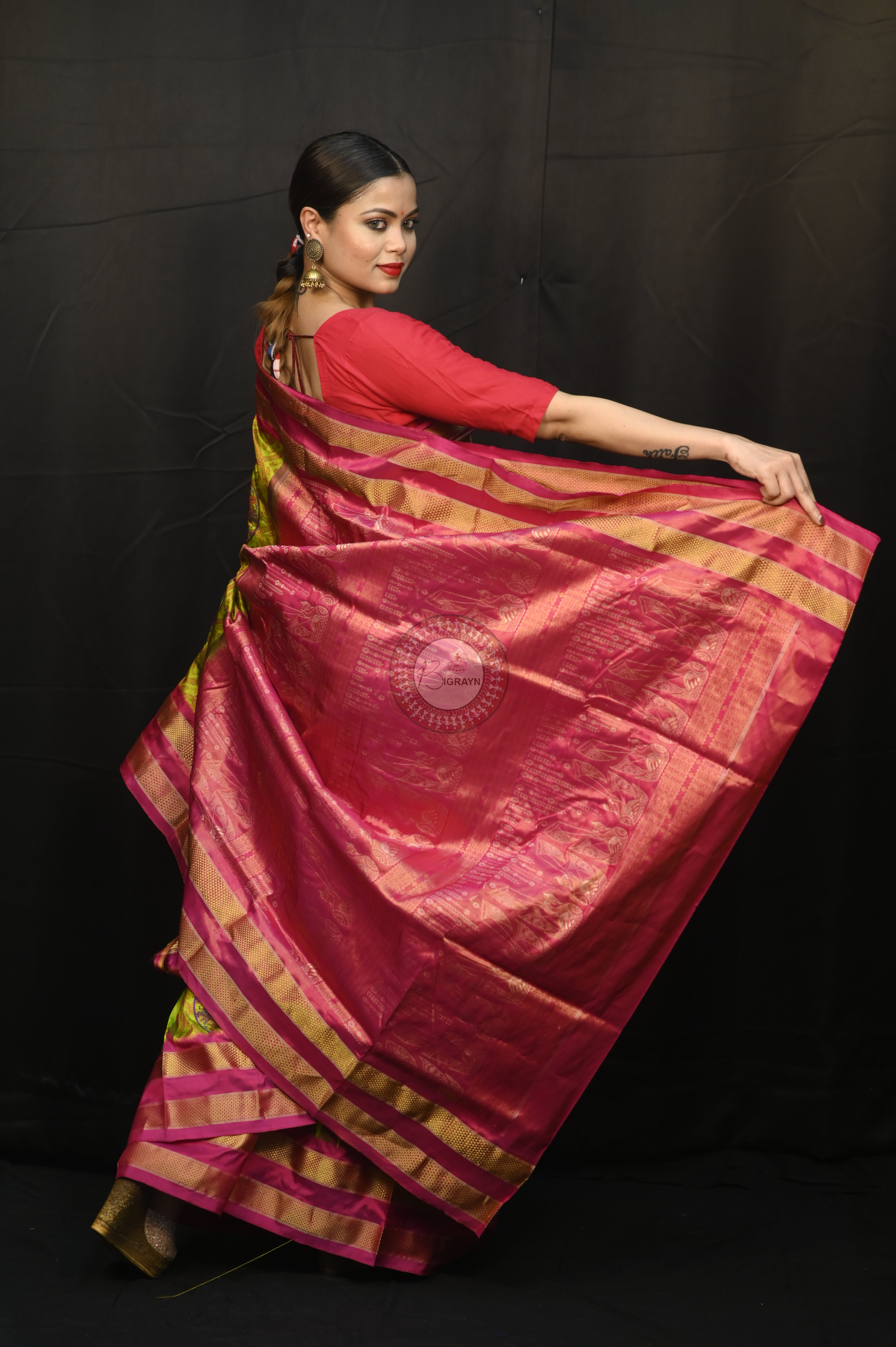 "Odisha Handloom Tissue Silk Saree with shimmering texture, elegant zari border, and lightweight drape, handcrafted by artisans"