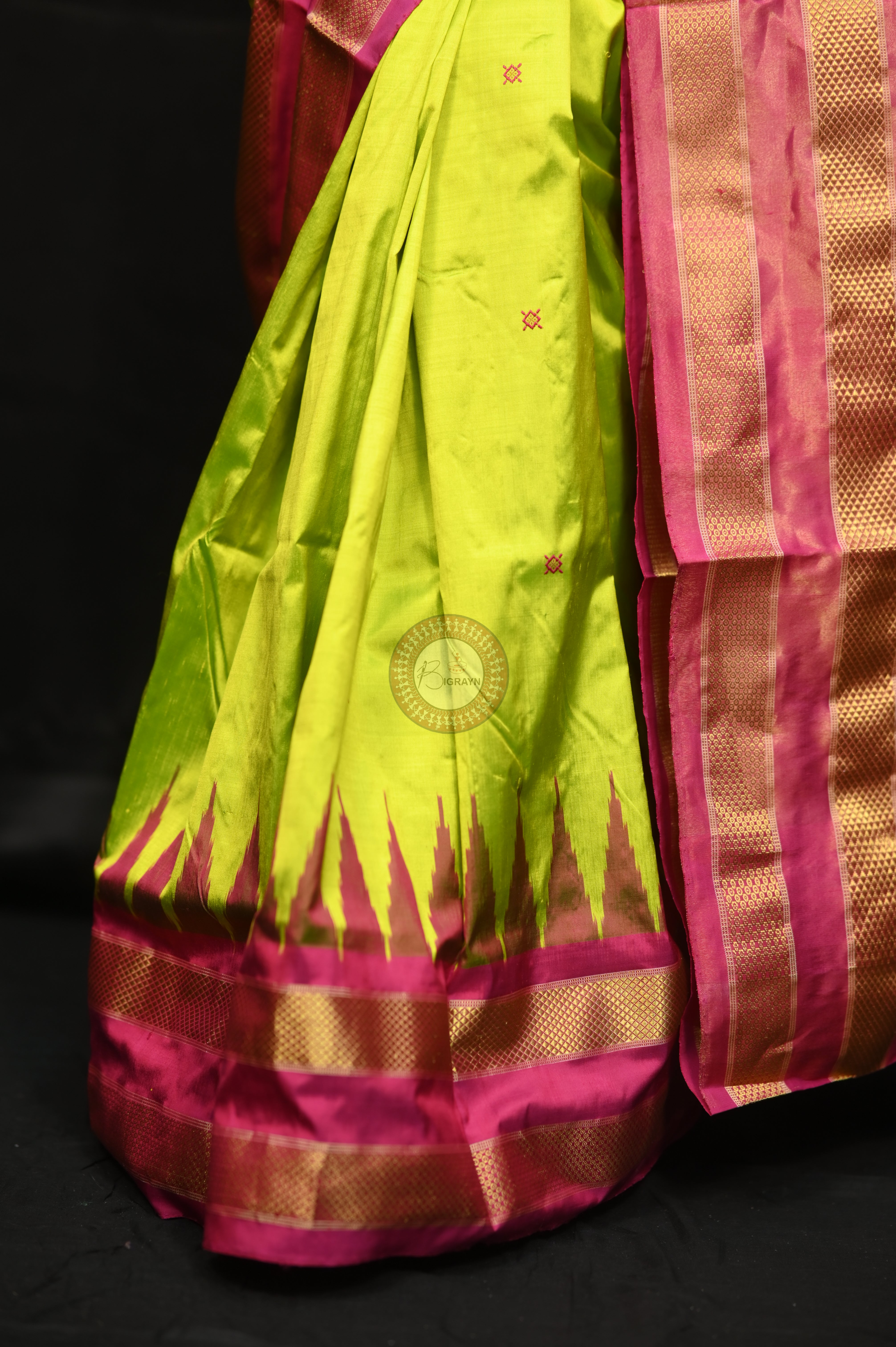 "Odisha Handloom Tissue Silk Saree with shimmering texture, elegant zari border, and lightweight drape, handcrafted by artisans"