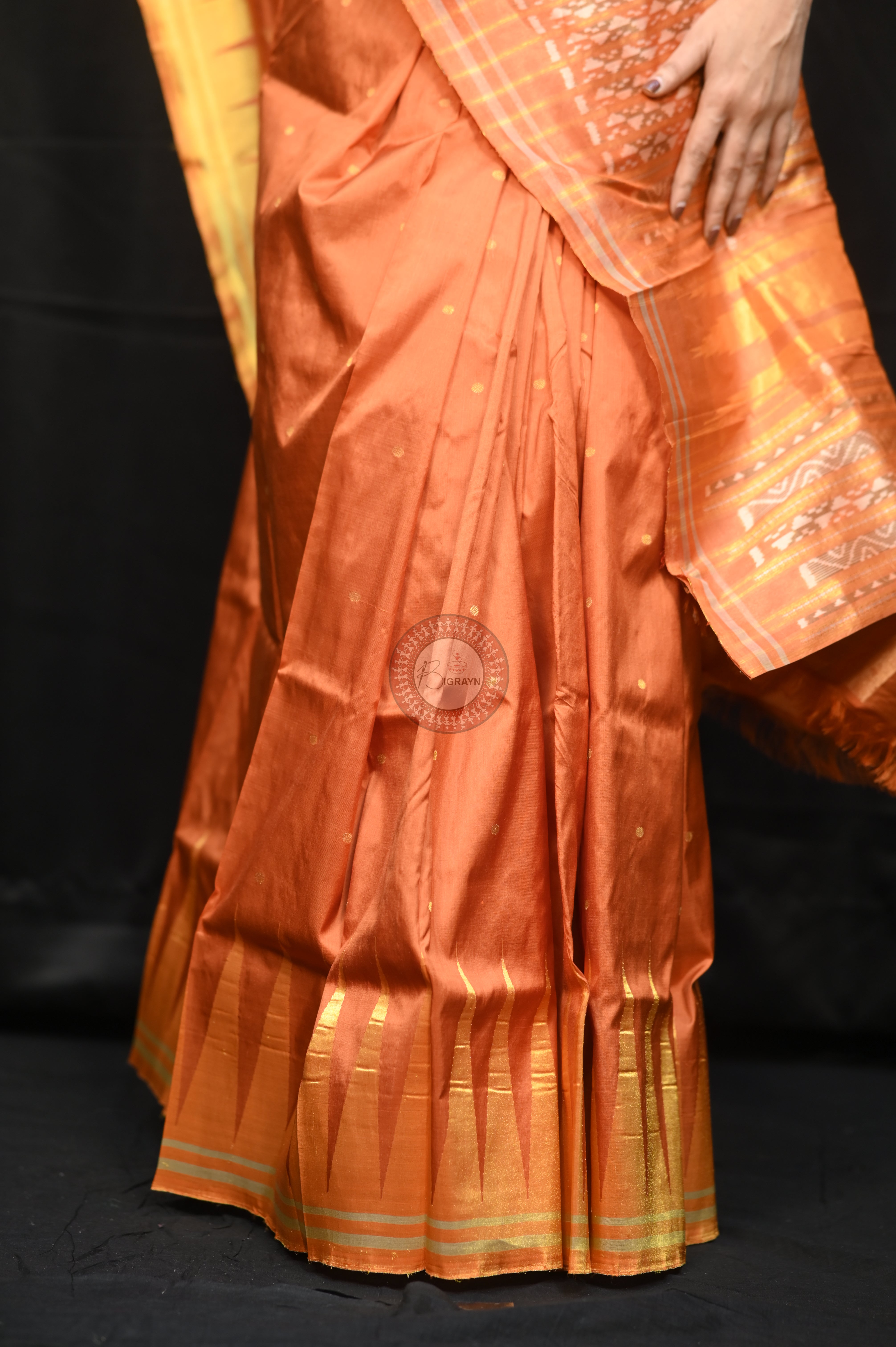 "Odisha Handloom Tissue Silk Saree with shimmering texture, elegant zari border, and lightweight drape, handcrafted by artisans"