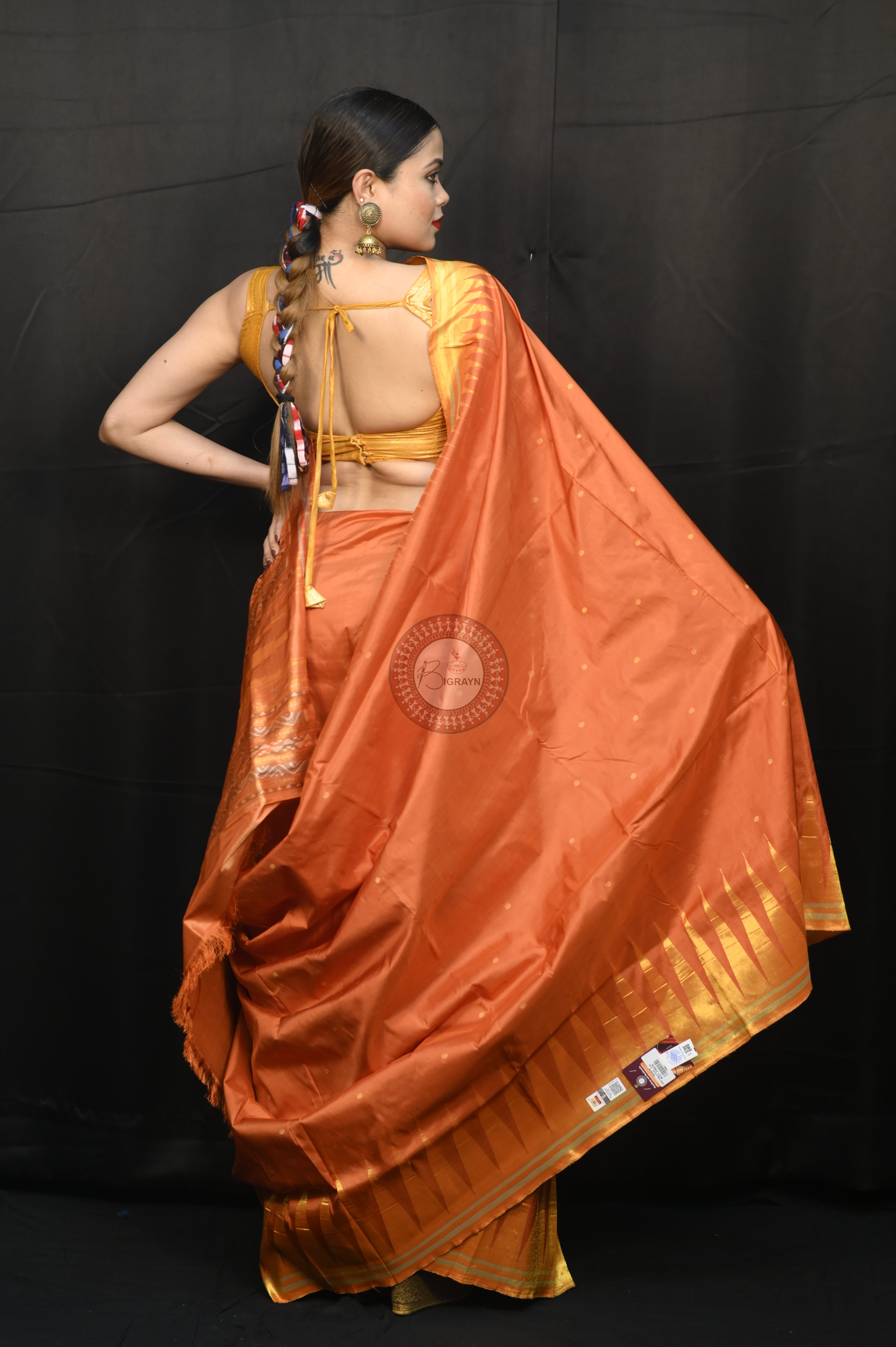 "Odisha Handloom Tissue Silk Saree with shimmering texture, elegant zari border, and lightweight drape, handcrafted by artisans"