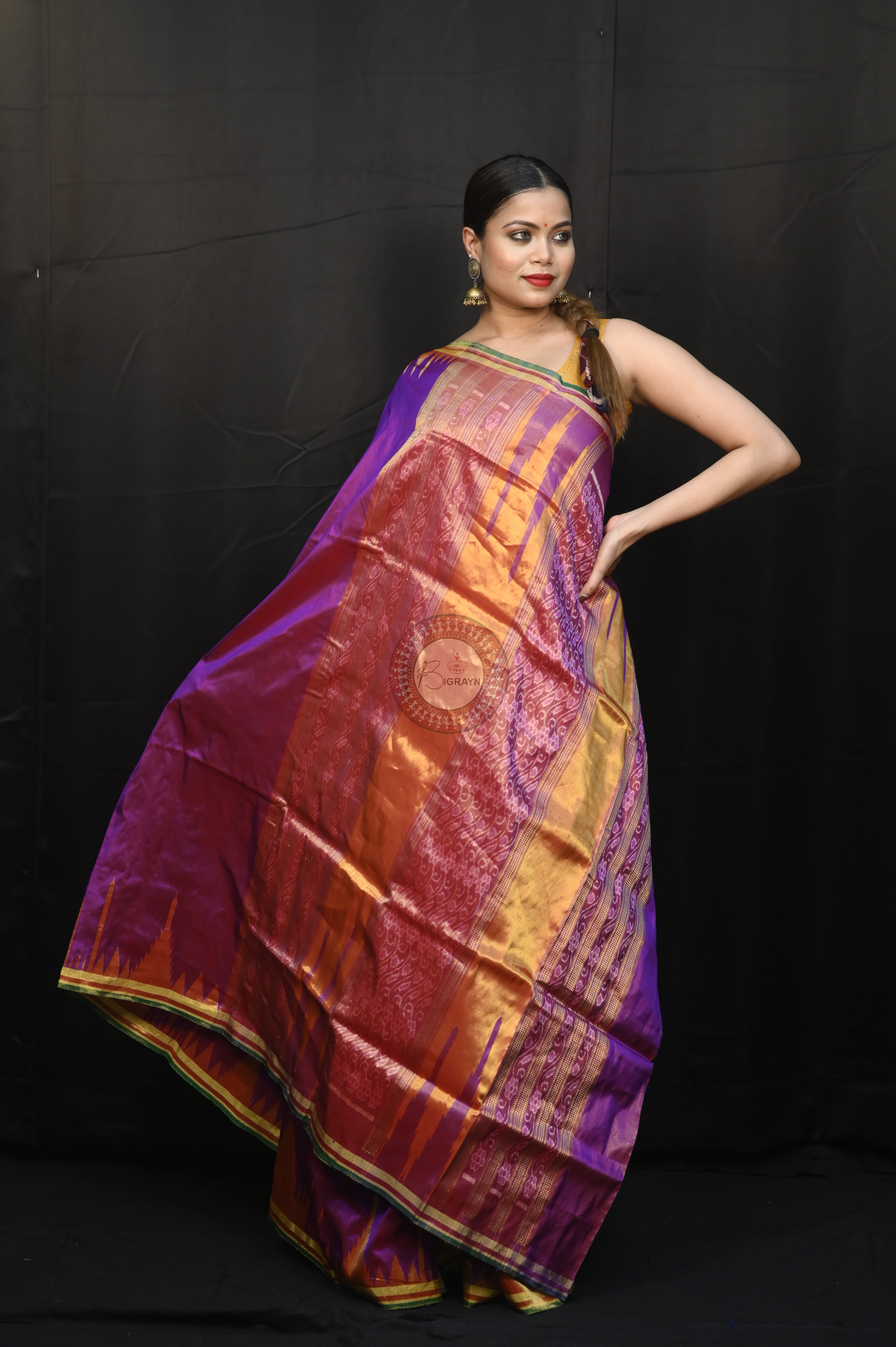 "Odisha Handloom Tissue Silk Saree with shimmering texture, elegant zari border, and lightweight drape, handcrafted by artisans"