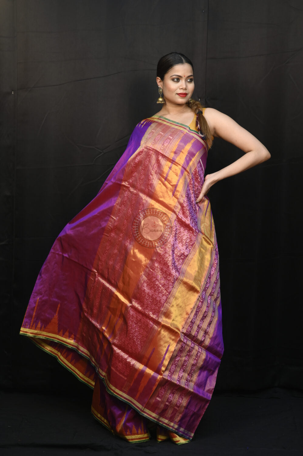 "Odisha Handloom Tissue Silk Saree with shimmering texture, elegant zari border, and lightweight drape, handcrafted by artisans"