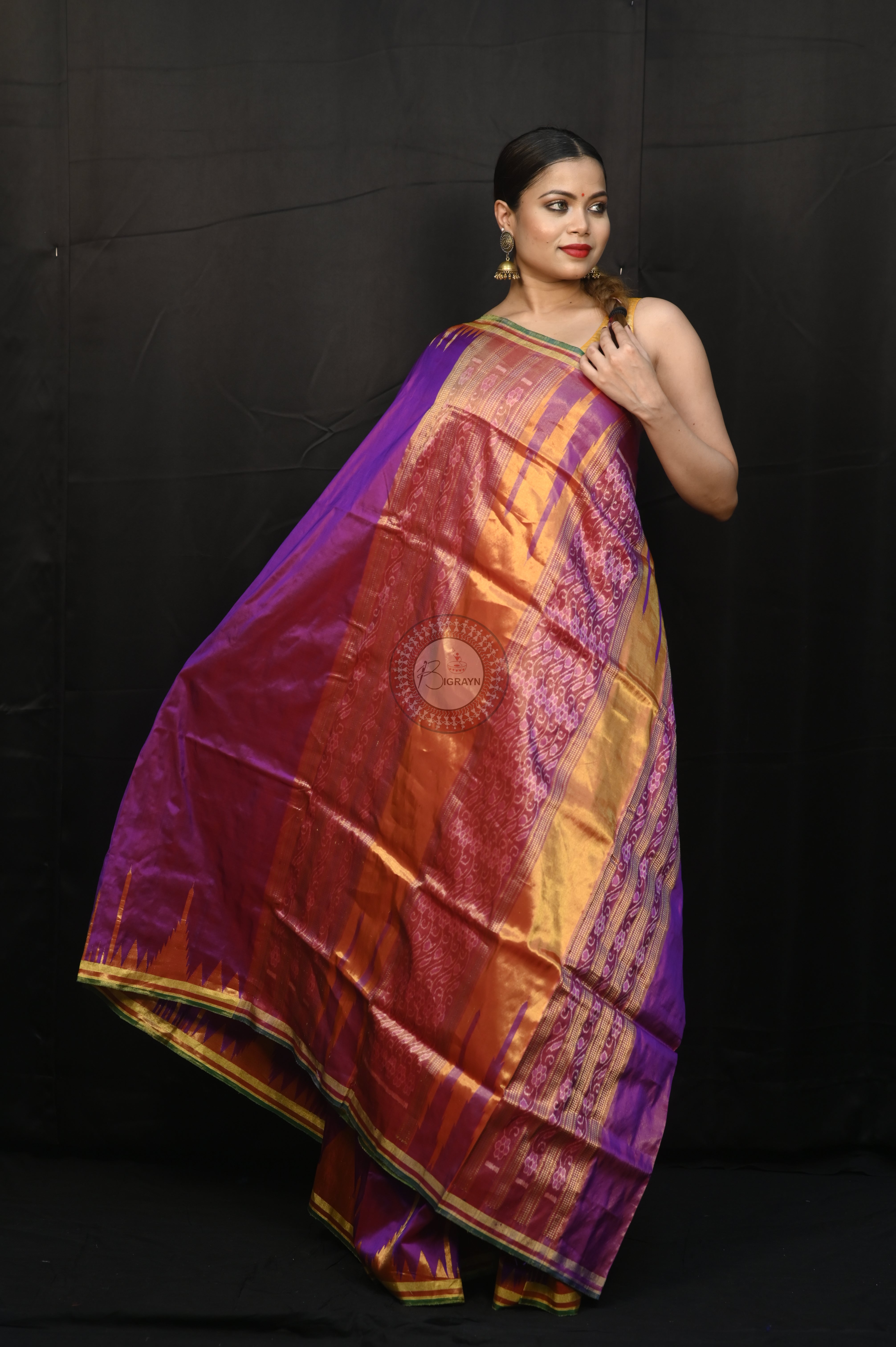 "Odisha Handloom Tissue Silk Saree with shimmering texture, elegant zari border, and lightweight drape, handcrafted by artisans"