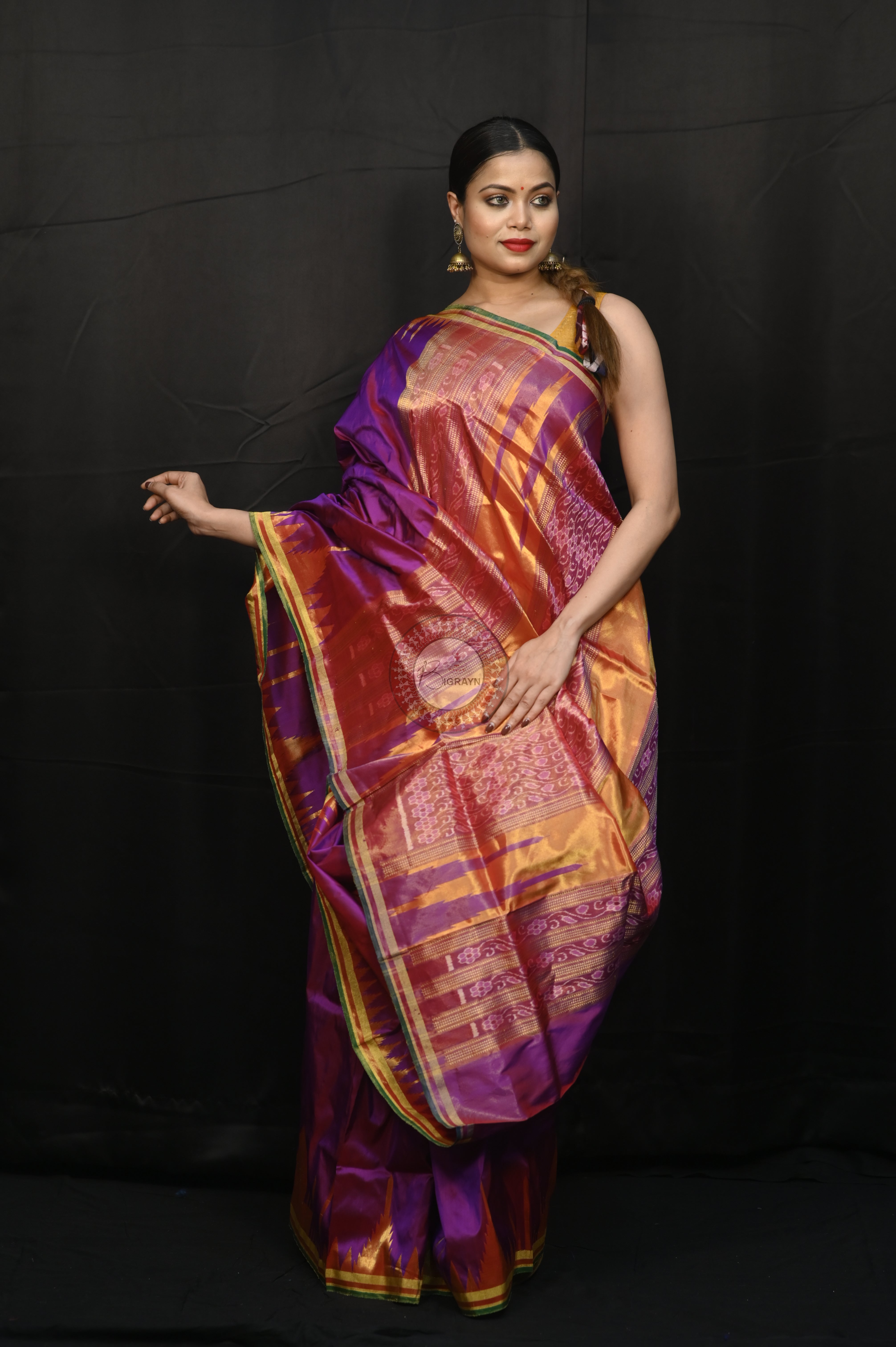 "Odisha Handloom Tissue Silk Saree with shimmering texture, elegant zari border, and lightweight drape, handcrafted by artisans"