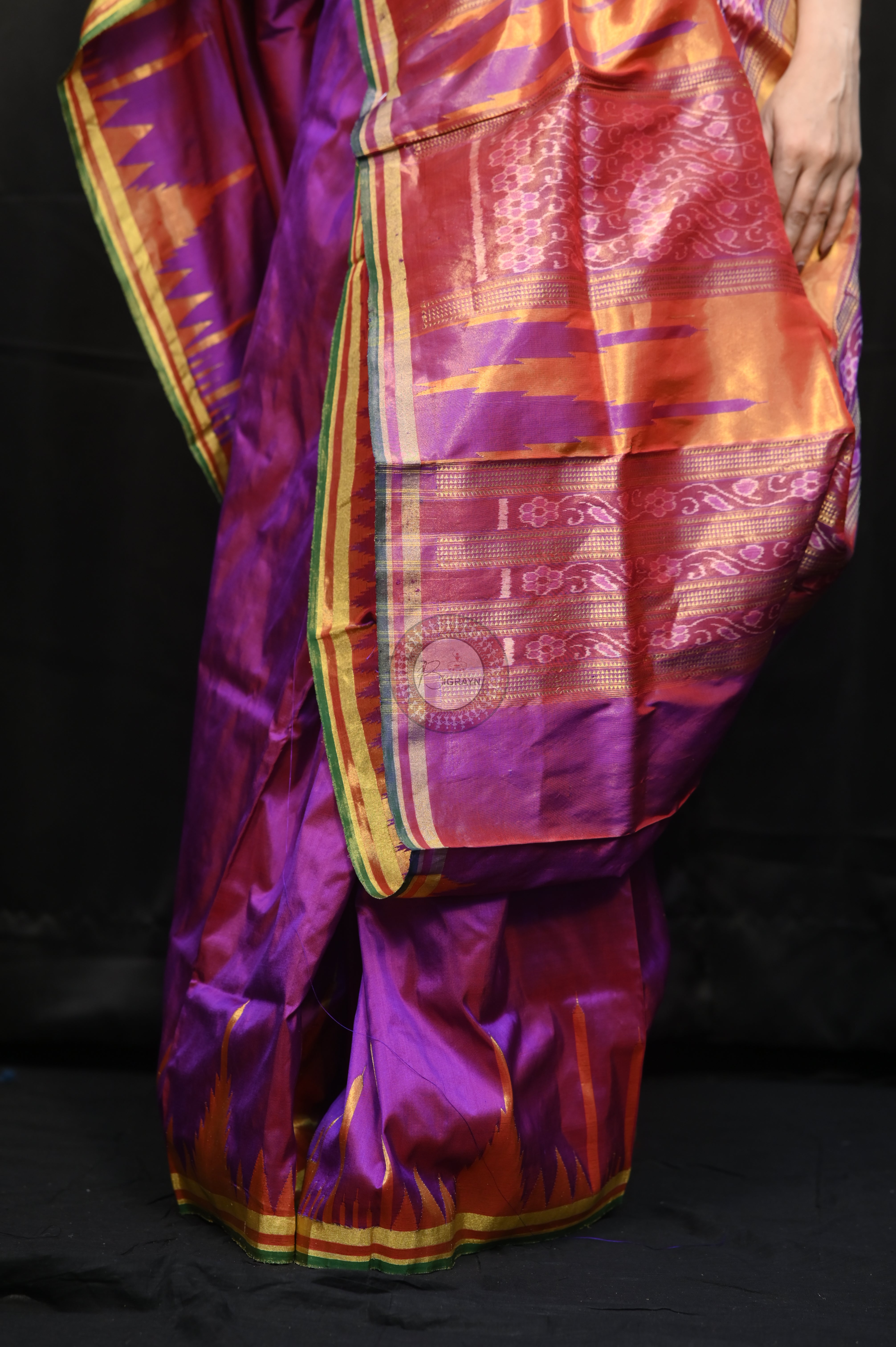 "Odisha Handloom Tissue Silk Saree with shimmering texture, elegant zari border, and lightweight drape, handcrafted by artisans"