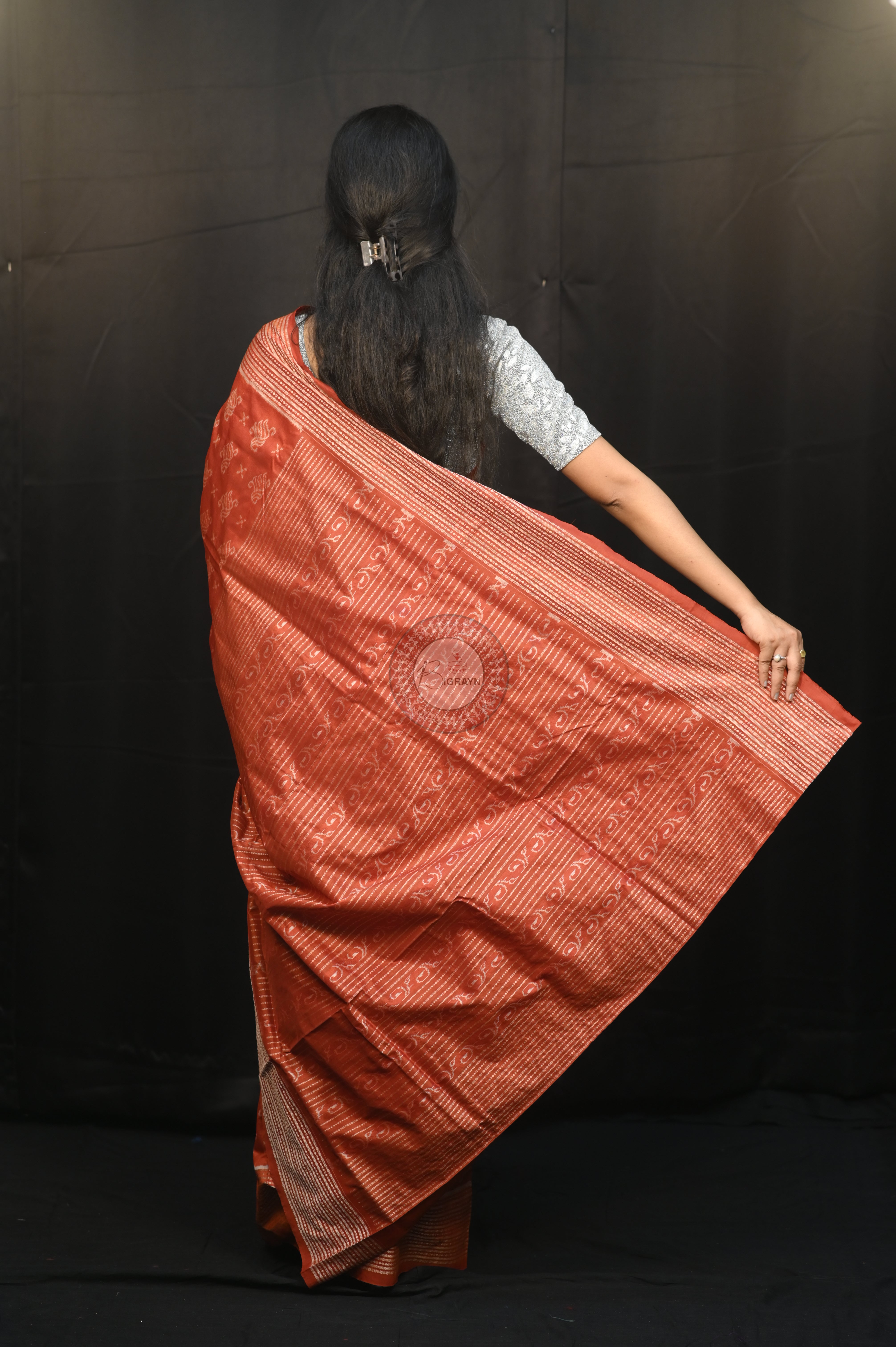 Red Ikat Design Natural Dye Sambalpuri Silk Saree