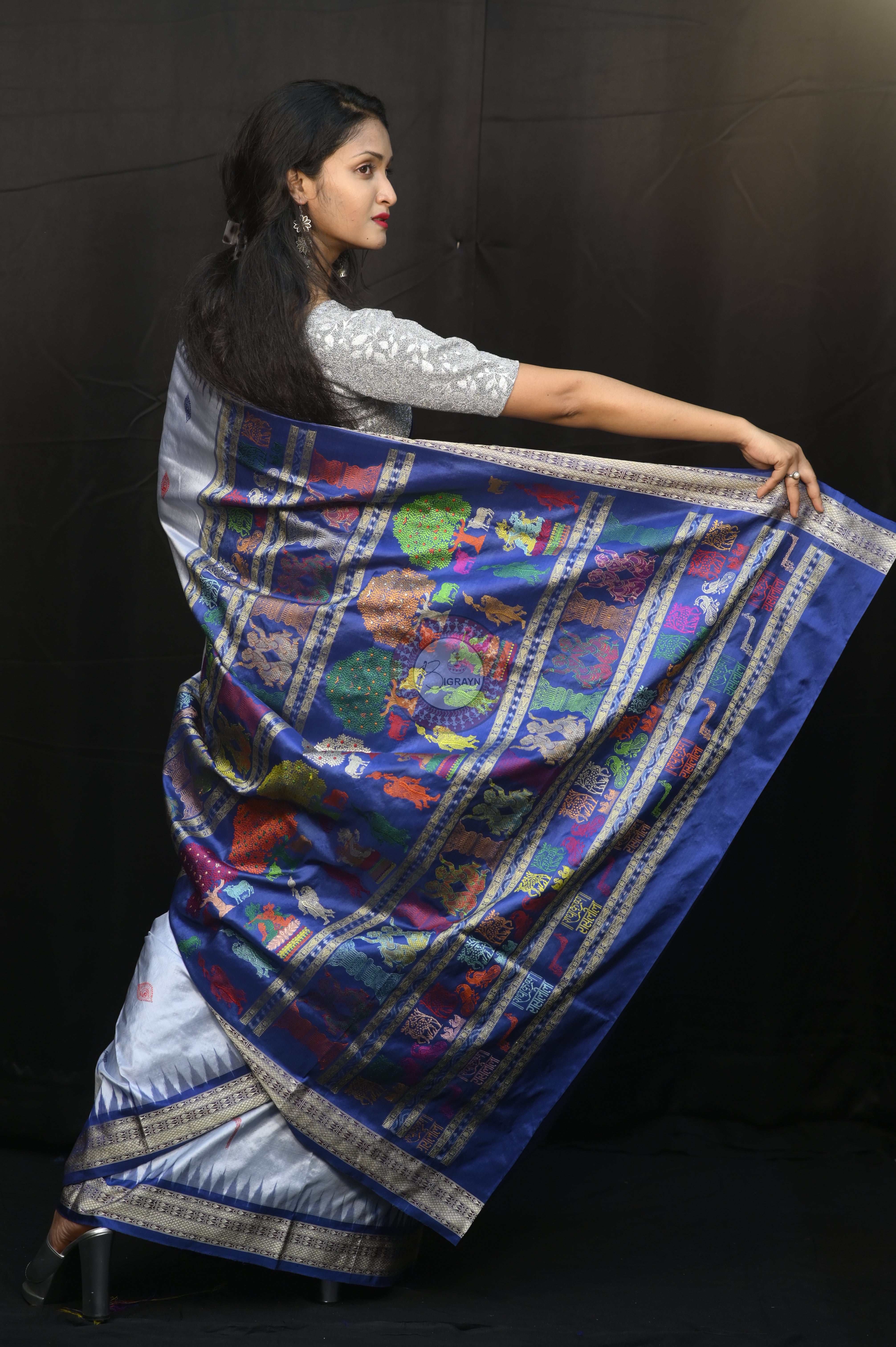Ink Blue Blue Rasleela Exclusive Sambalpuri Silk Saree