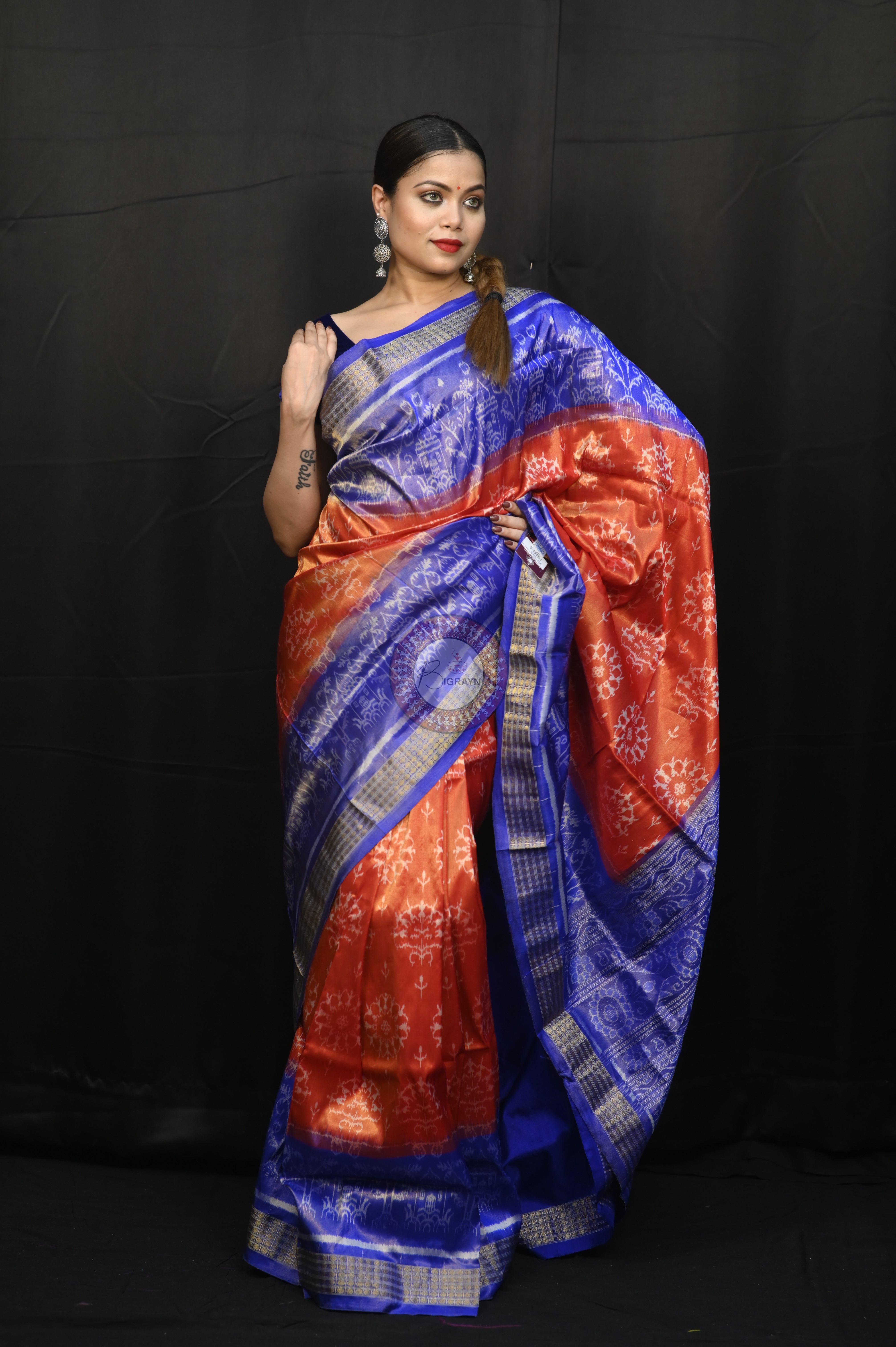"Odisha Handloom Tissue Silk Saree with shimmering texture, elegant zari border, and lightweight drape, handcrafted by artisans"
