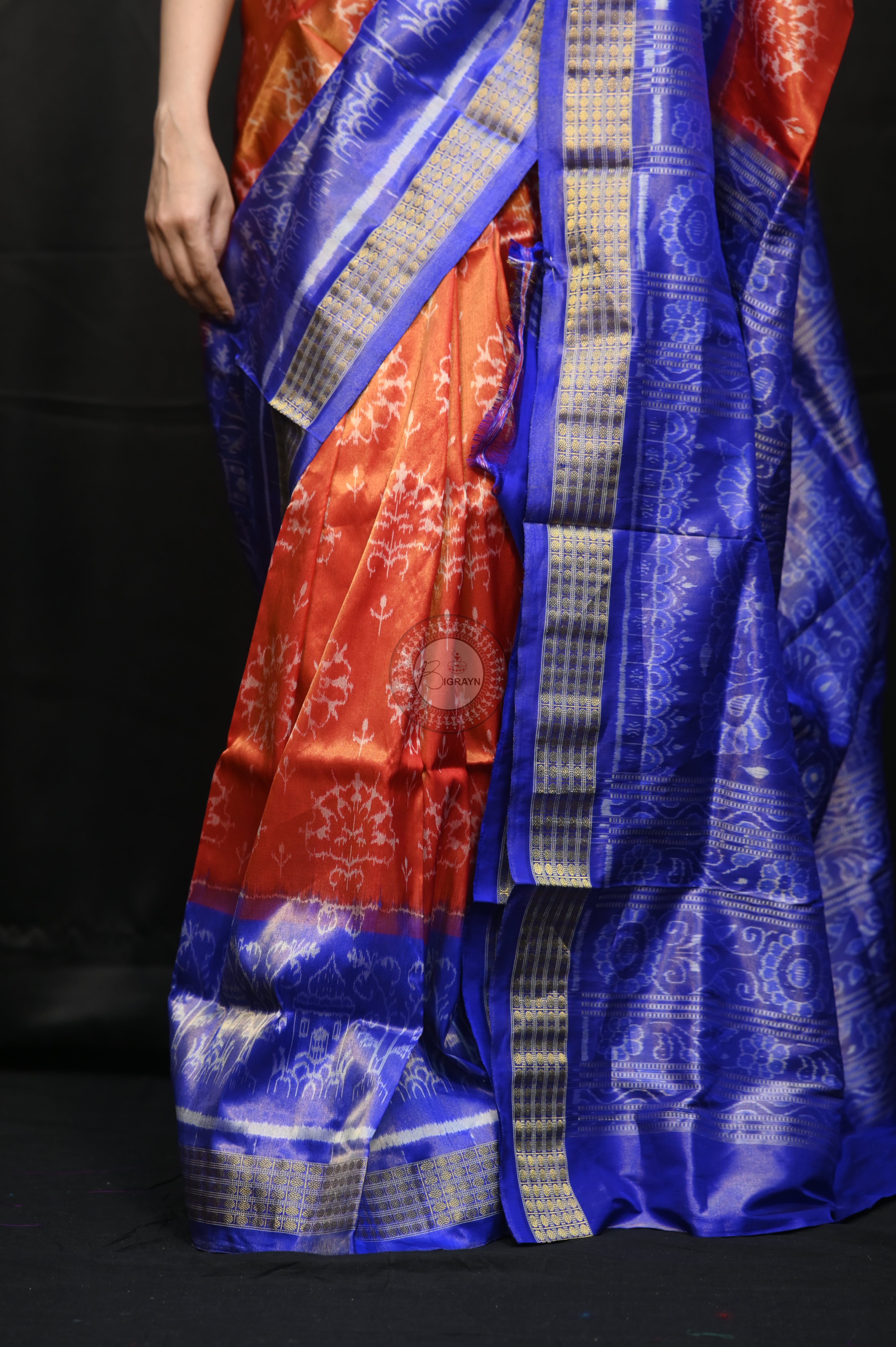 "Odisha Handloom Tissue Silk Saree with shimmering texture, elegant zari border, and lightweight drape, handcrafted by artisans"