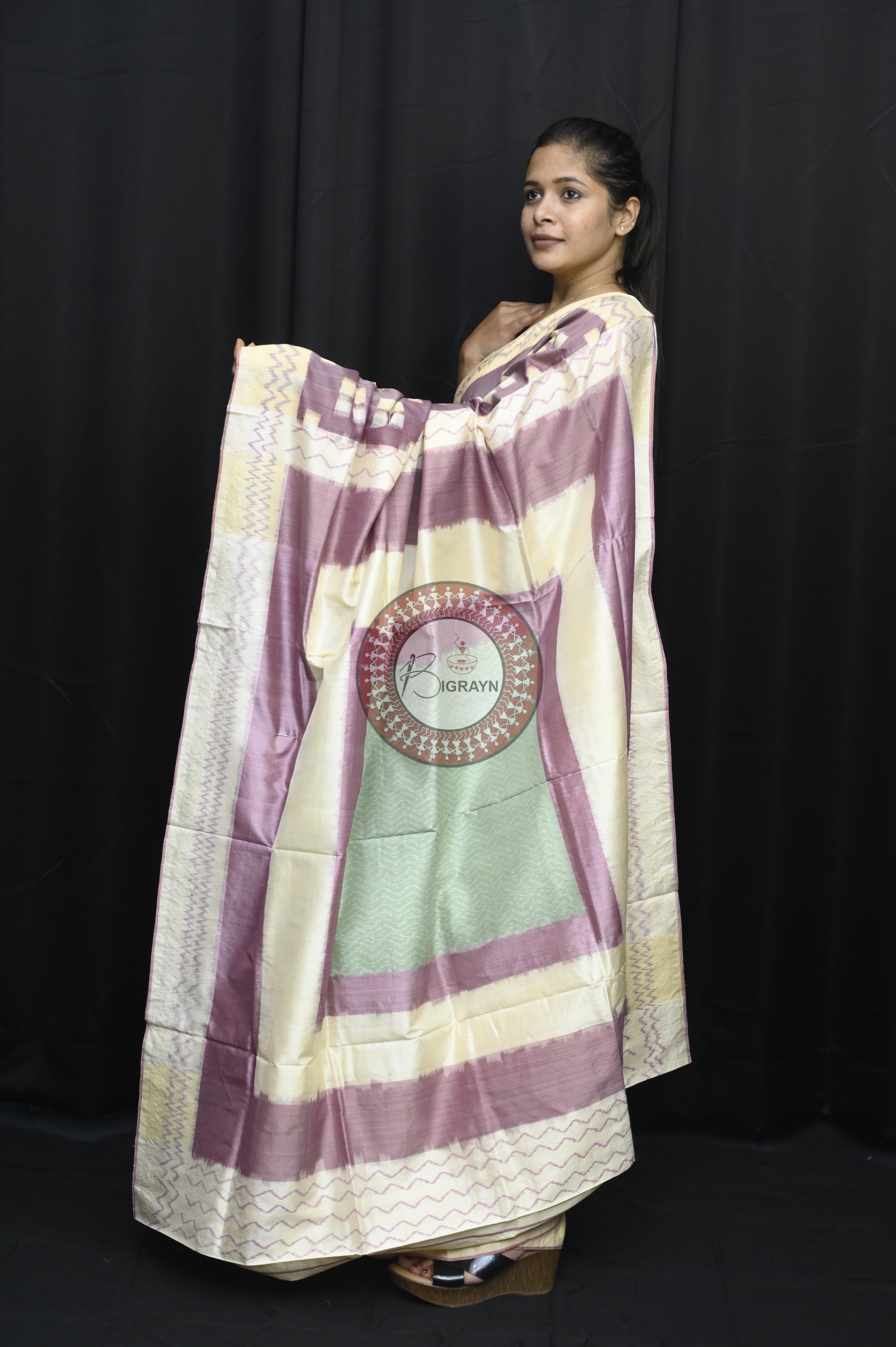 Light Purple Chandan Pasapali Natural Dye Sambalpuri Silk Saree