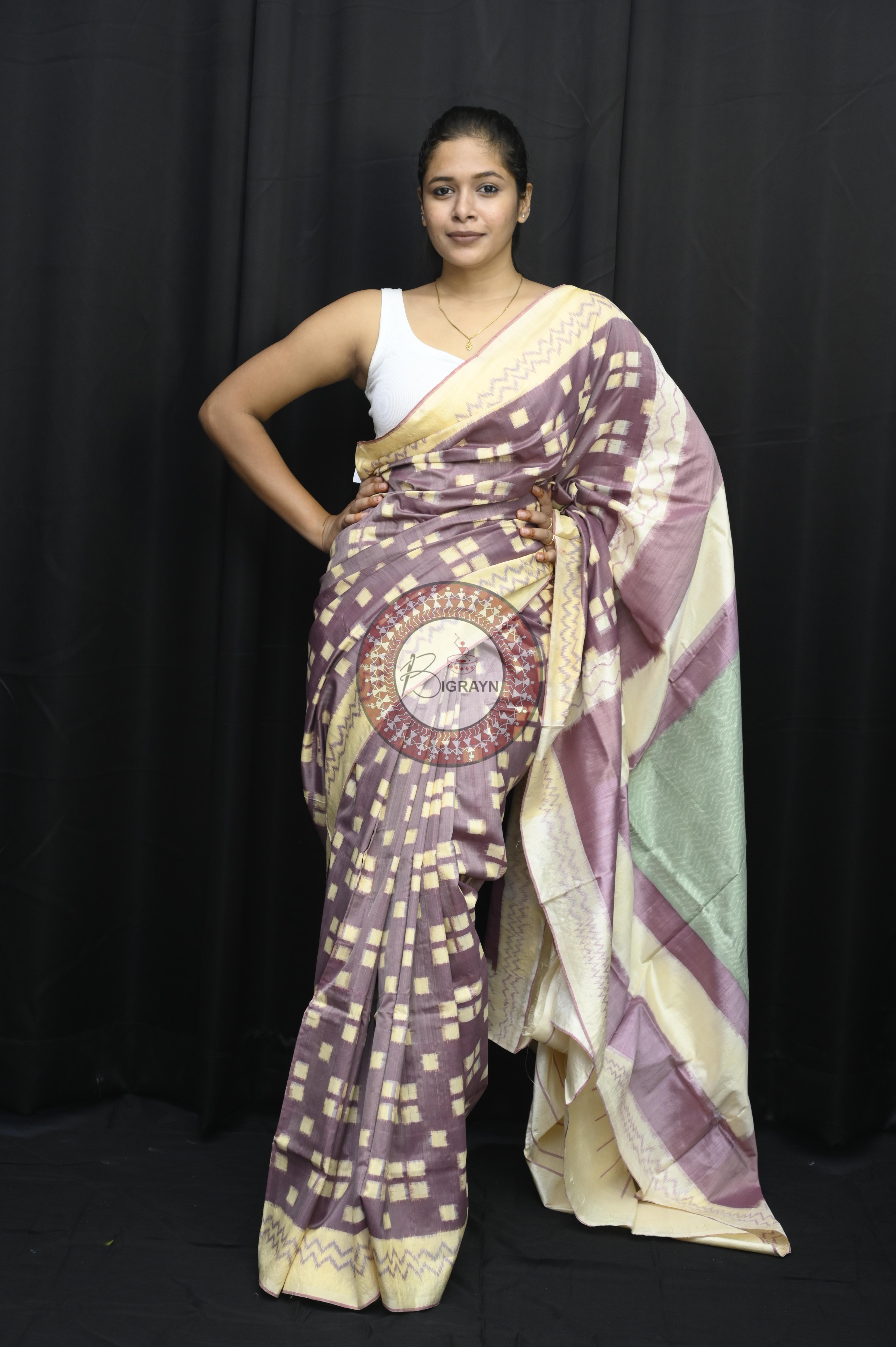 Light Purple Chandan Pasapali Natural Dye Sambalpuri Silk Saree