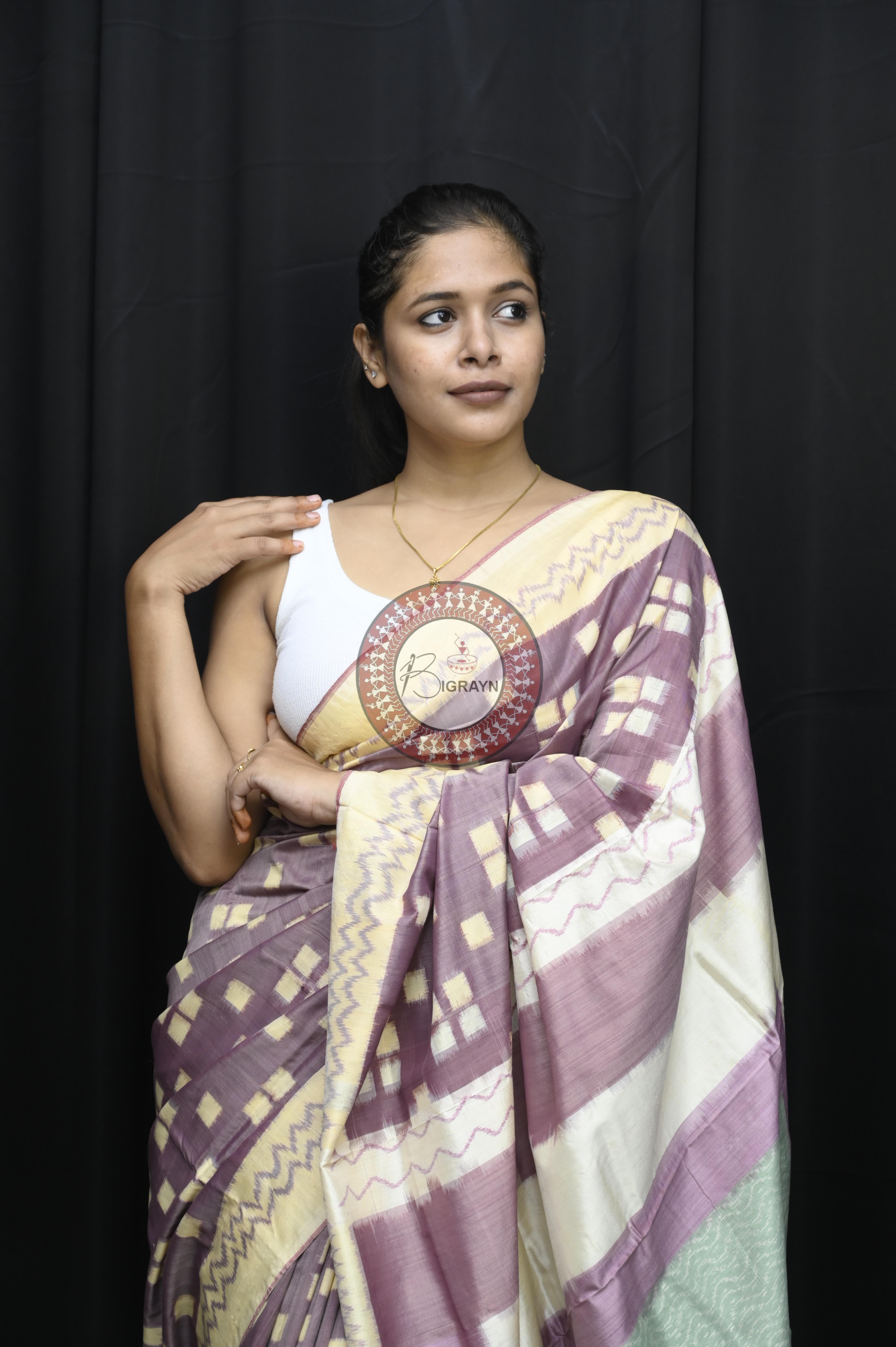 Light Purple Chandan Pasapali Natural Dye Sambalpuri Silk Saree