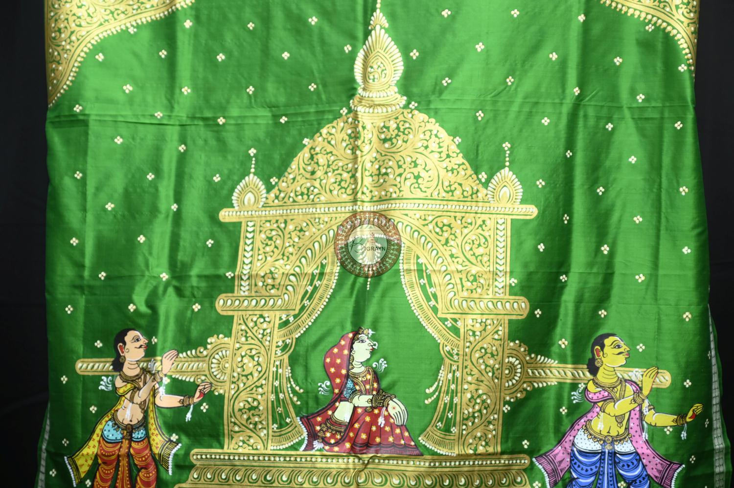 Red Green Siva Vivah Theme Pattachitra Silk Saree