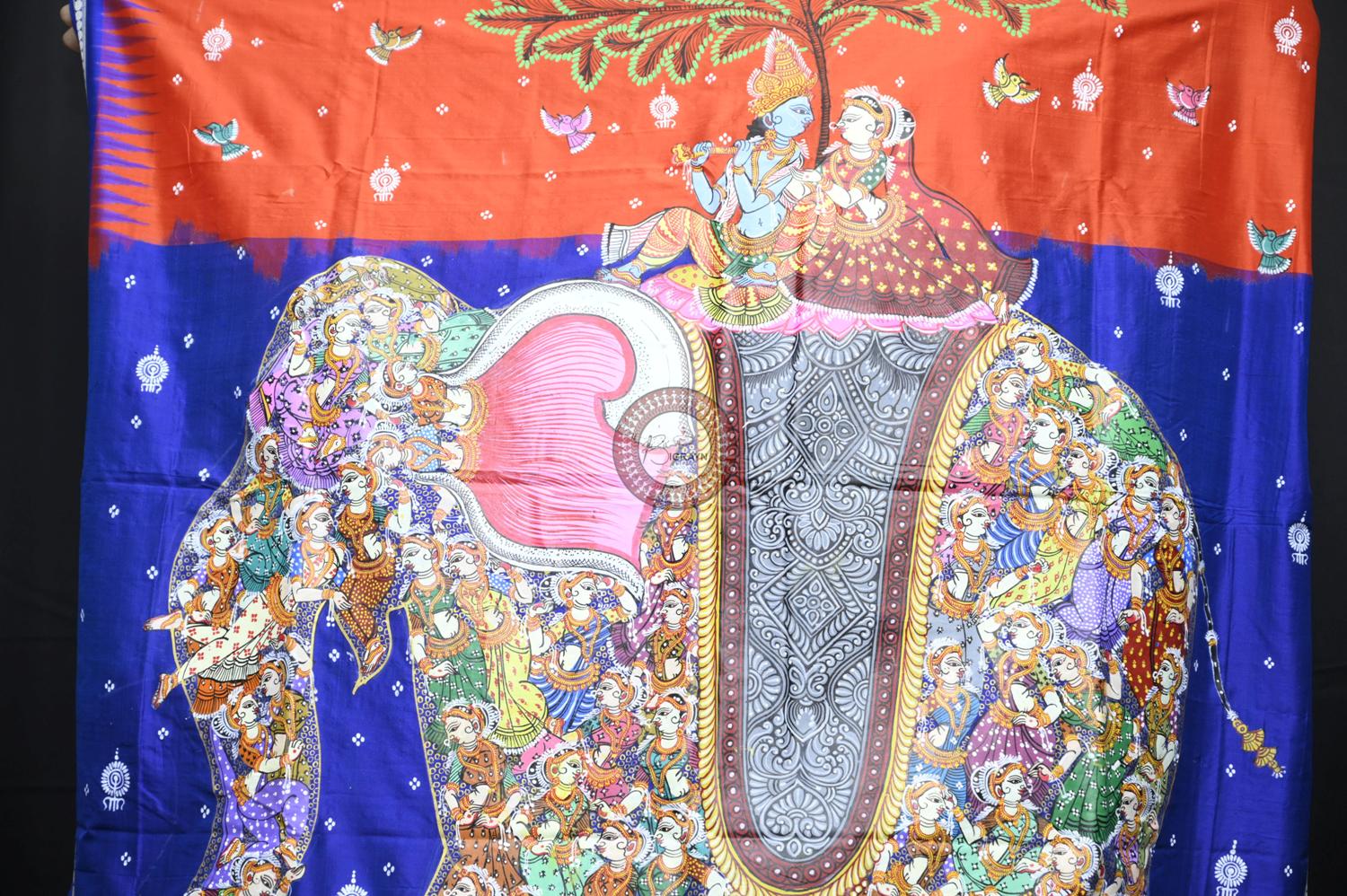 Orange Blue 7 Kandarpa Hasti Pattachitra Silk Saree