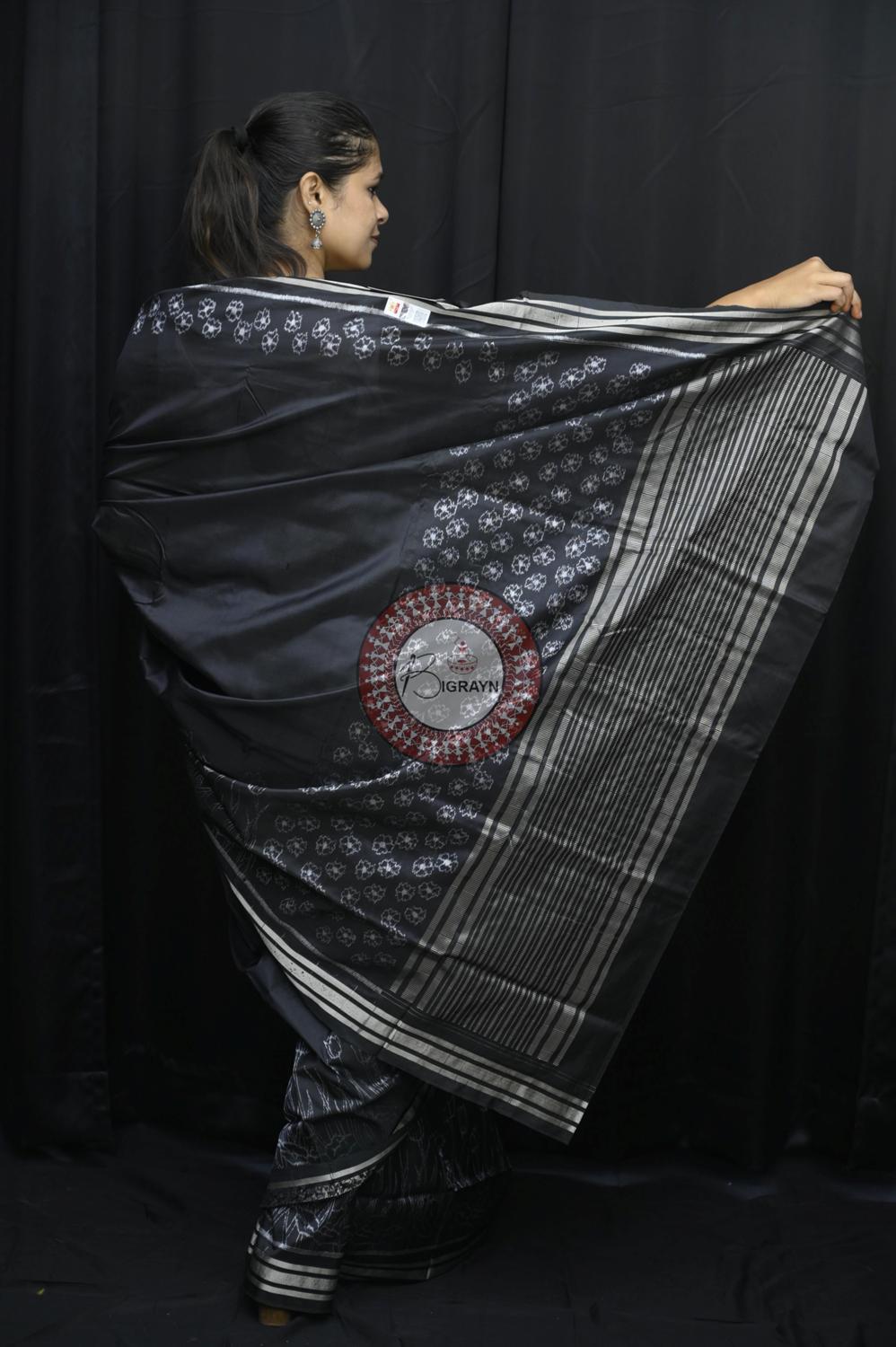 Black Tulips Lily Scot Natural Dye Sambalpuri Silk Saree