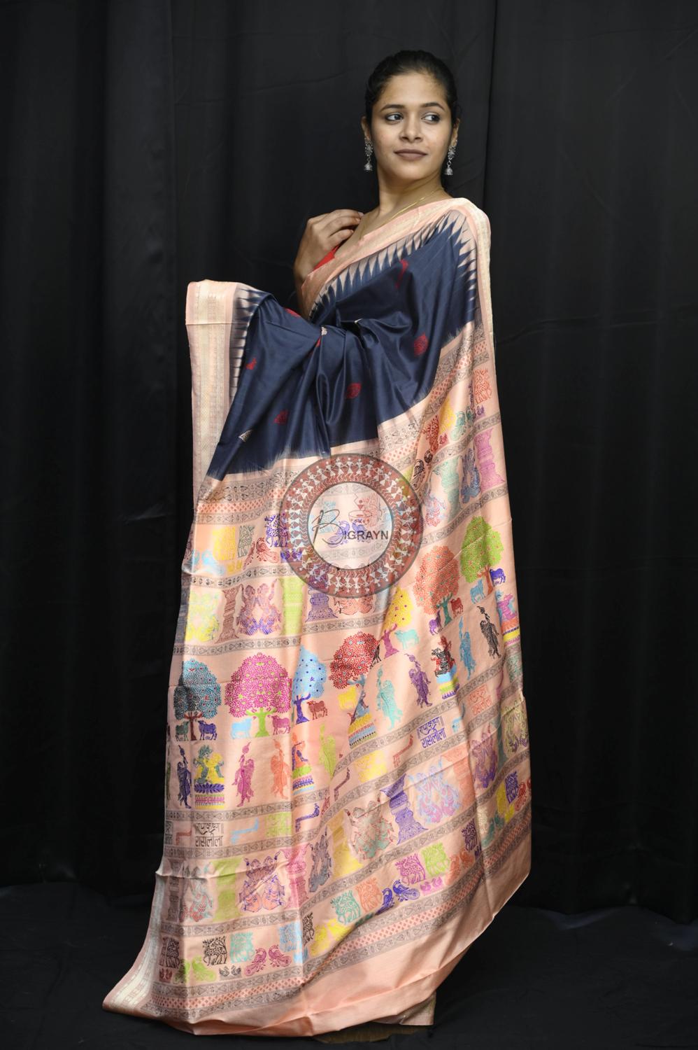 Black Carrot Rasleela Exclusive Sambalpuri Silk Saree