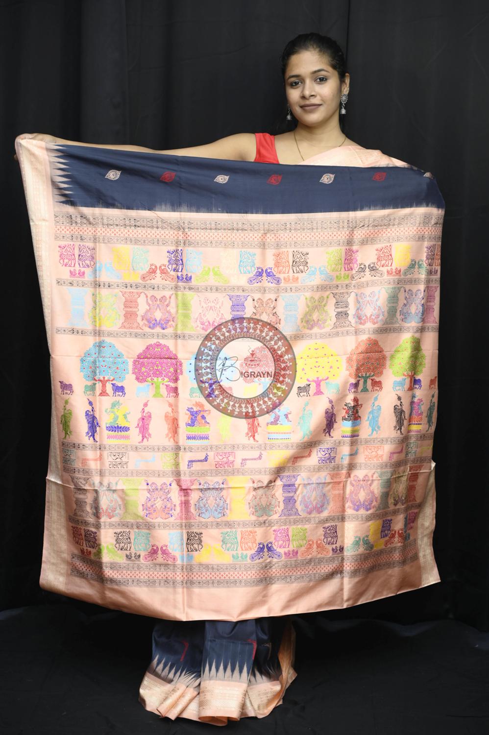 Black Carrot Rasleela Exclusive Sambalpuri Silk Saree