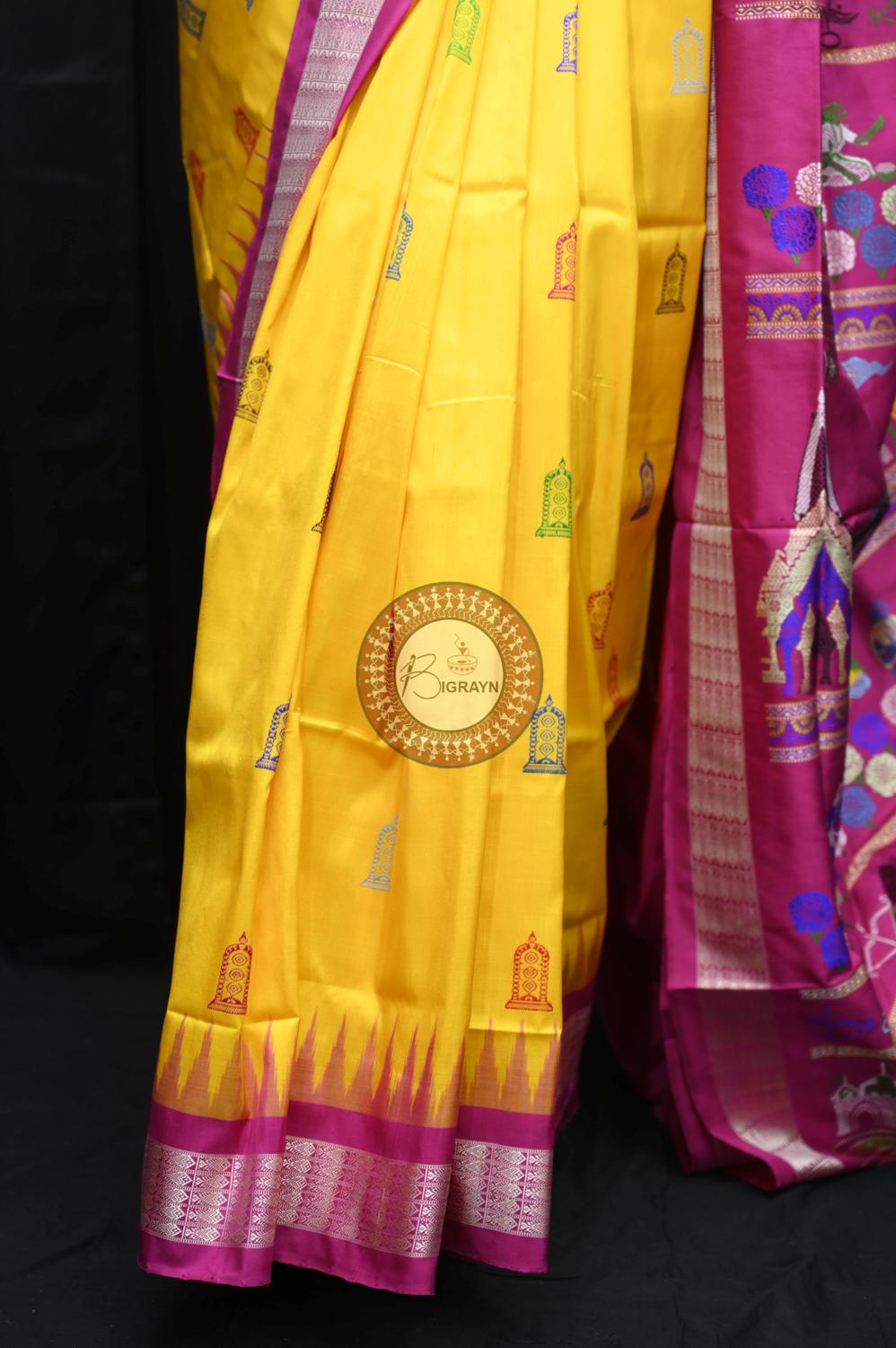 Yellow Magenta Sri Ram Exclusive Sambalpuri Silk Saree